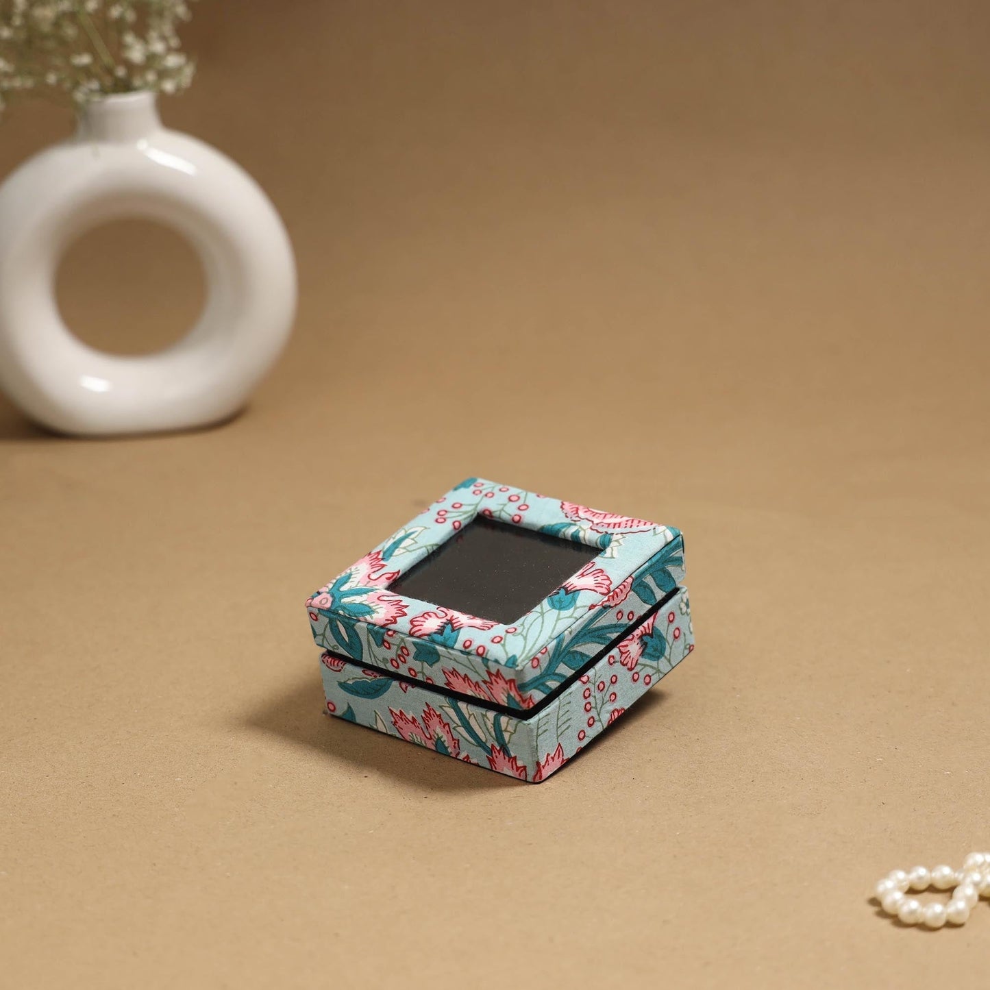Handcrafted printed fabric ring/earring box 58