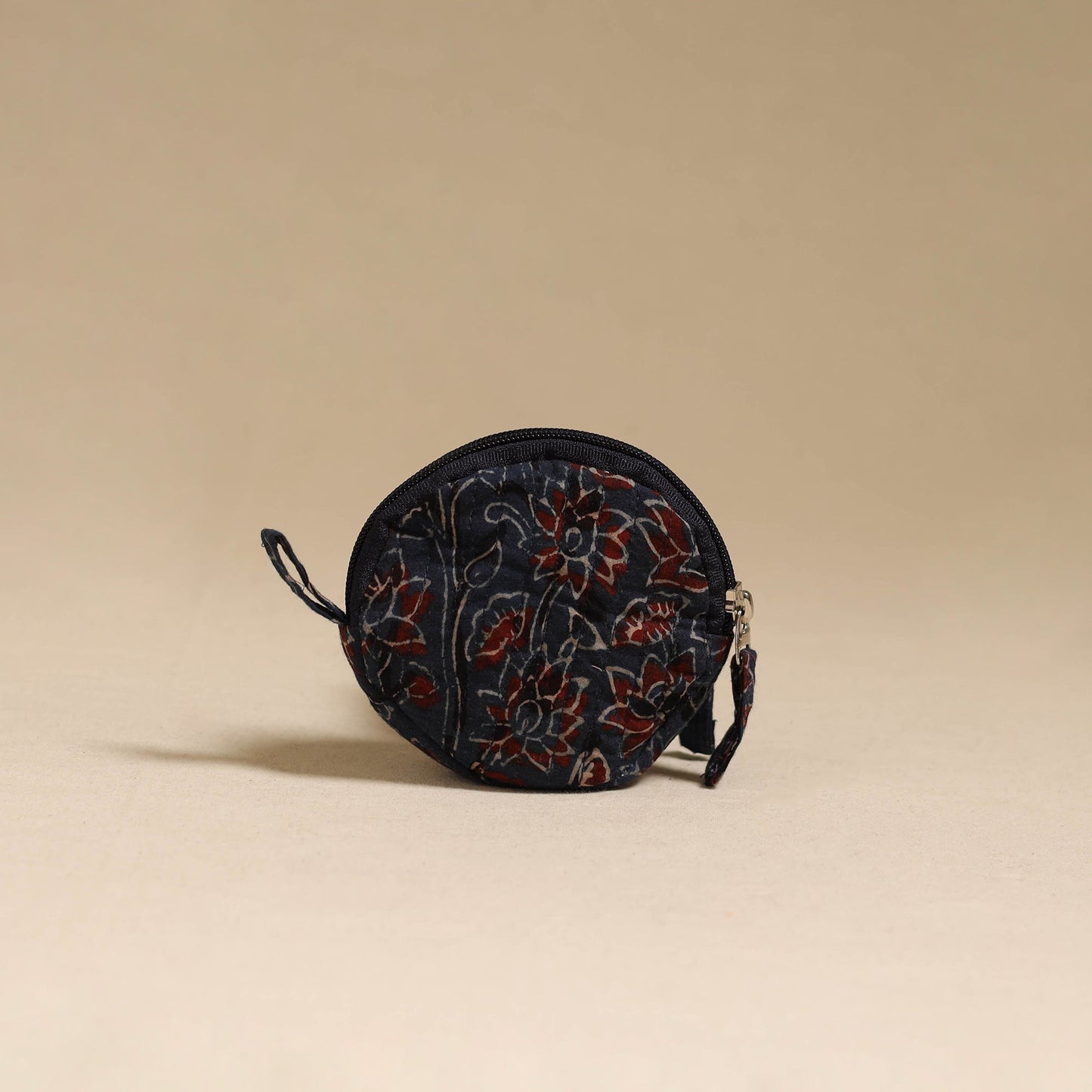 Blue - handcrafted quilted ajrakh block printed fabric coin