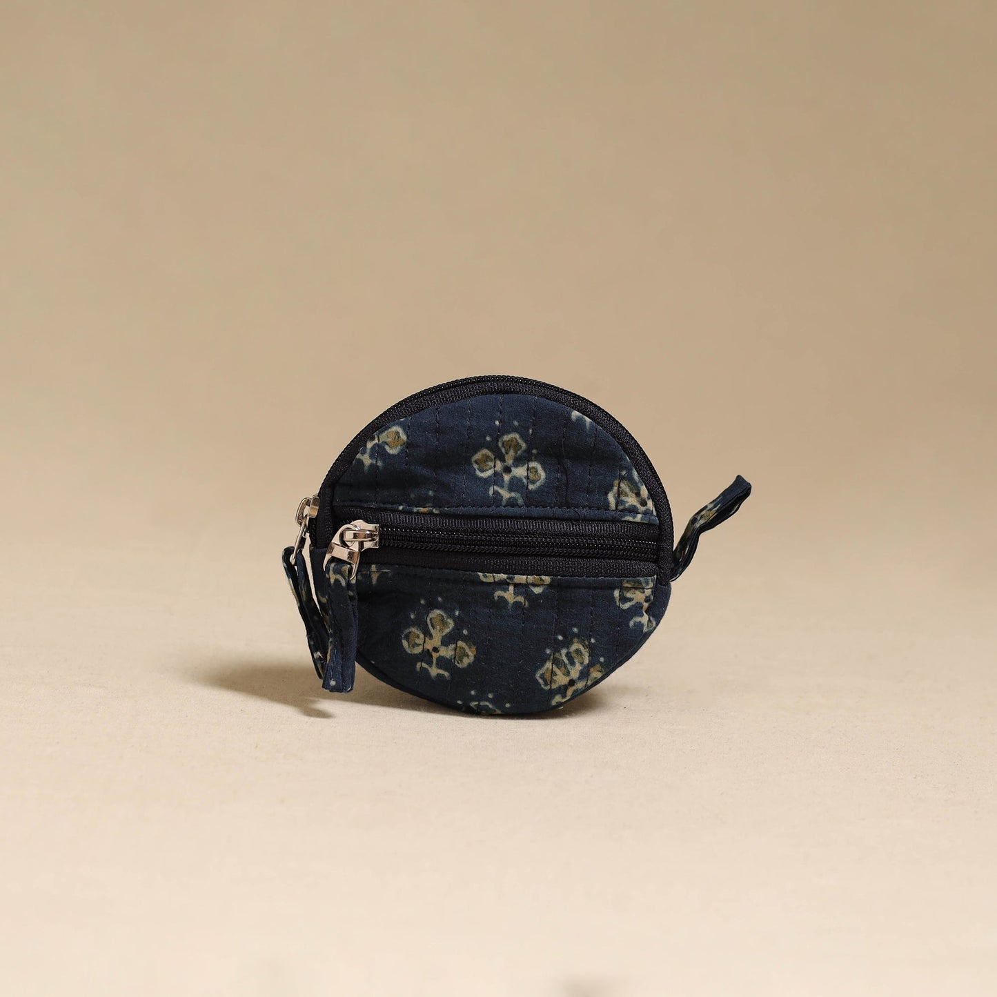 Blue - handcrafted quilted ajrakh block printed fabric coin