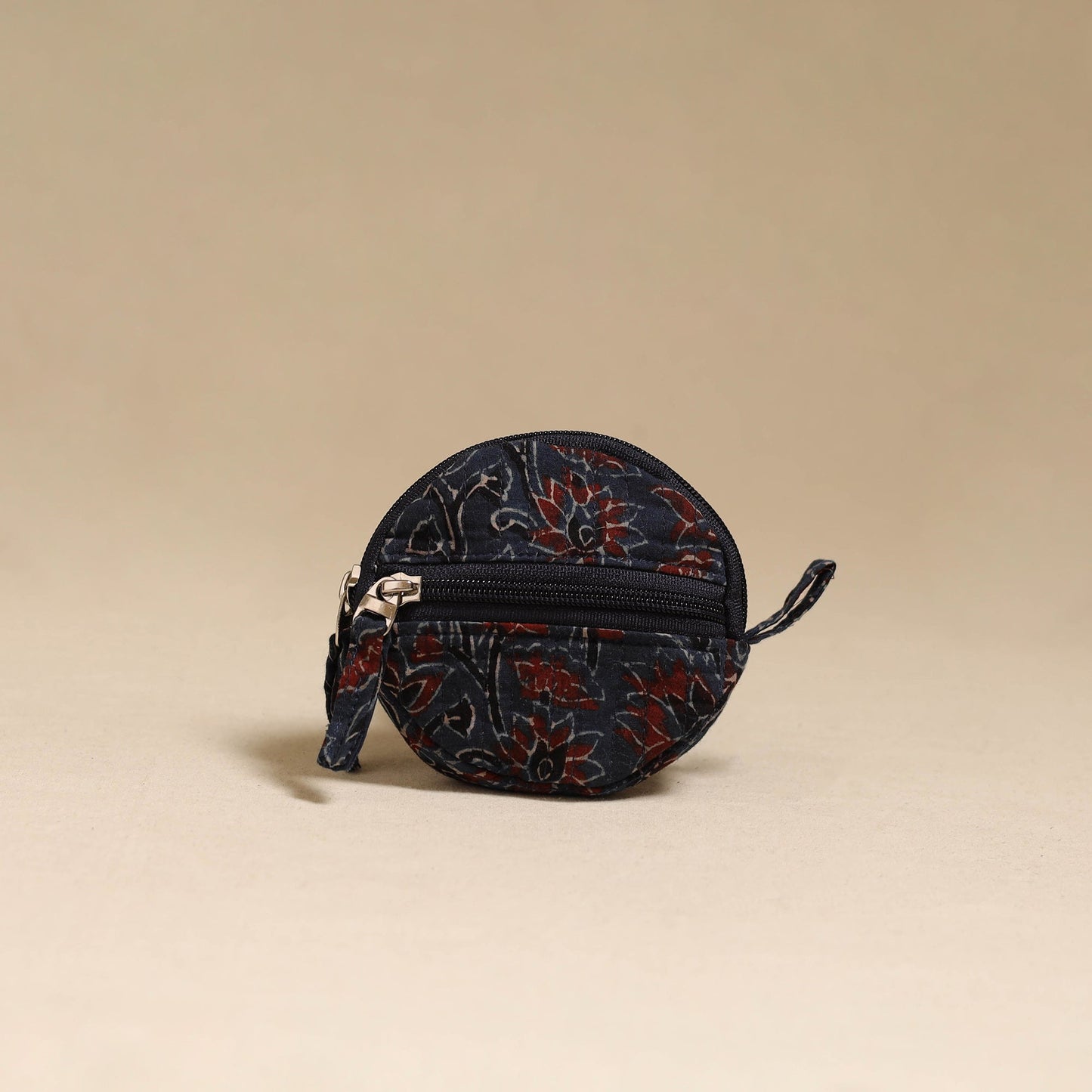 Blue - handcrafted quilted ajrakh block printed fabric coin