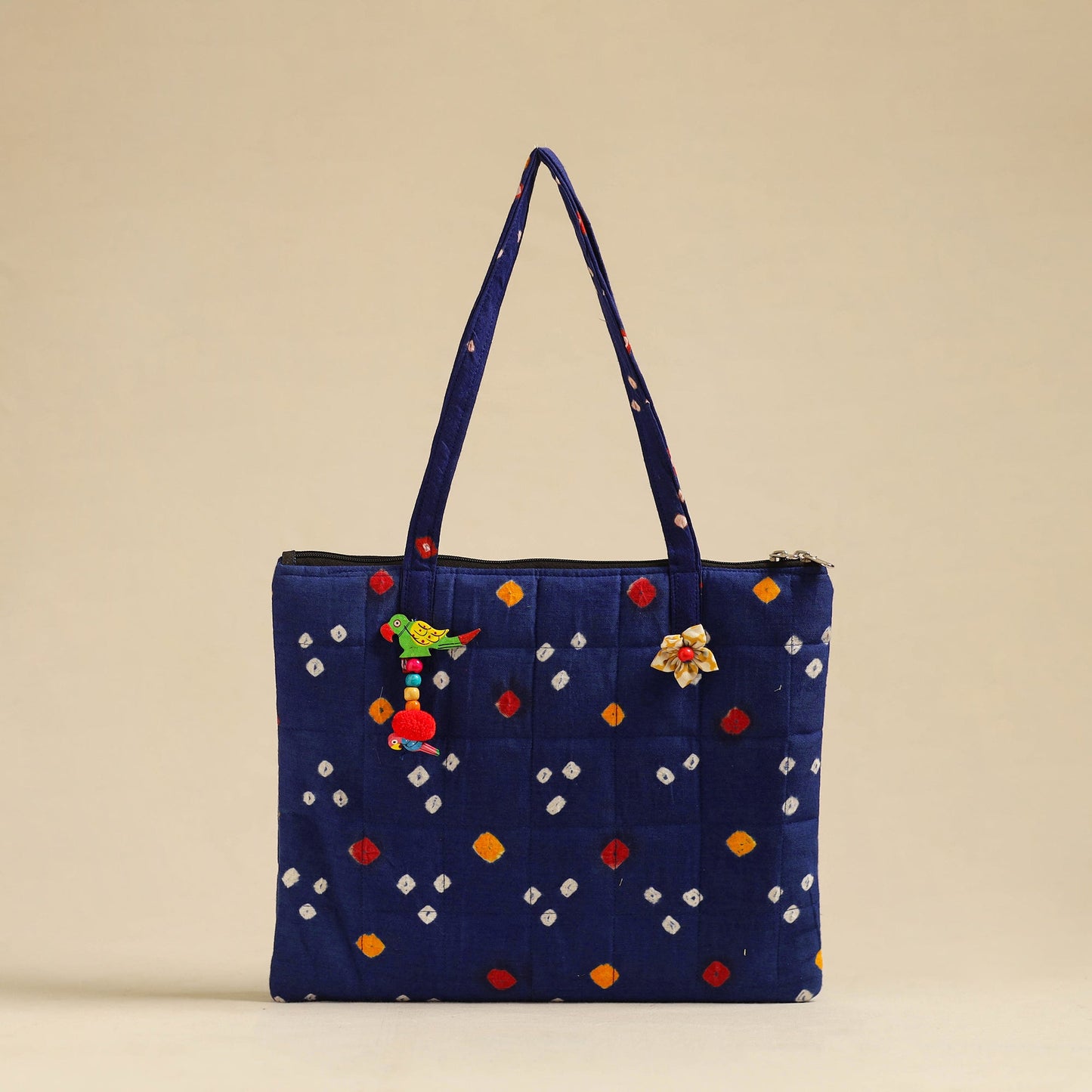 Blue Handcrafted Quilted Cotton Hand Bag