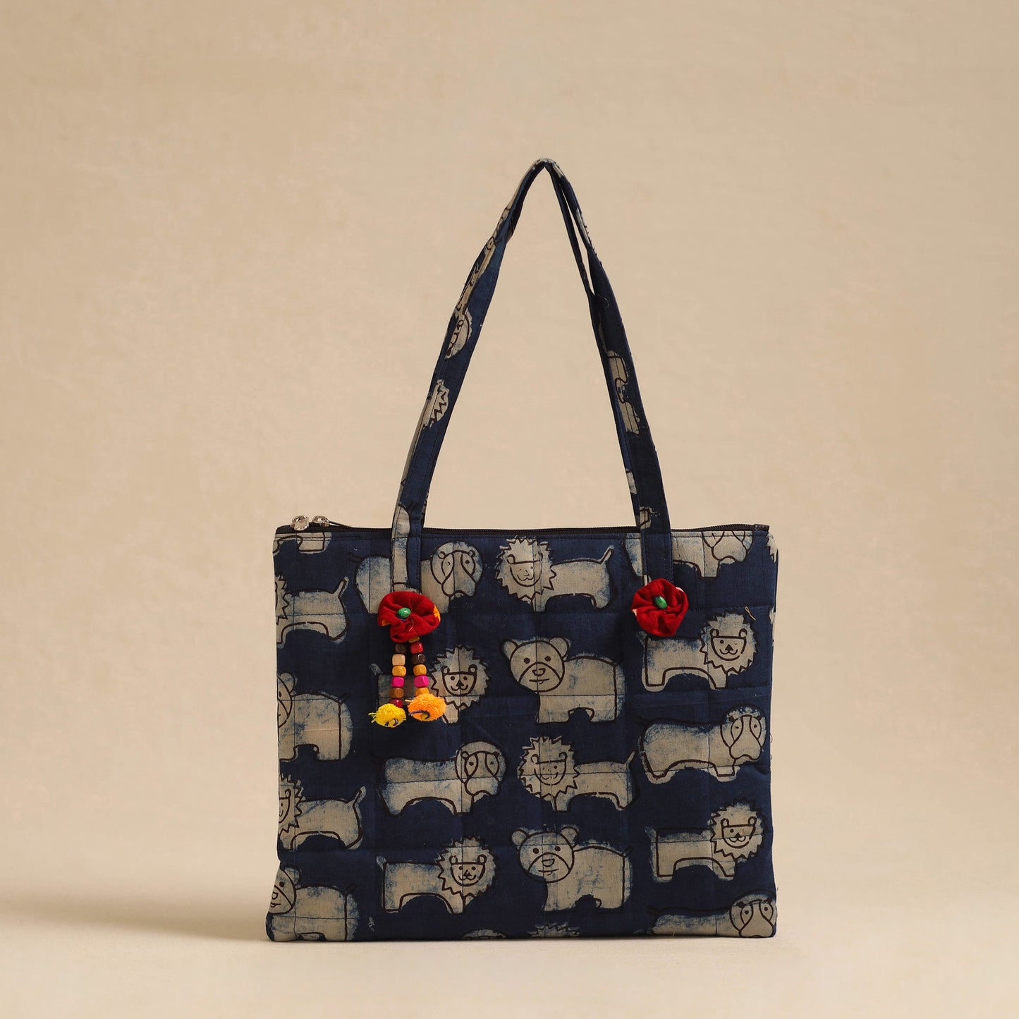 Blue Handcrafted Quilted Cotton Hand Bag