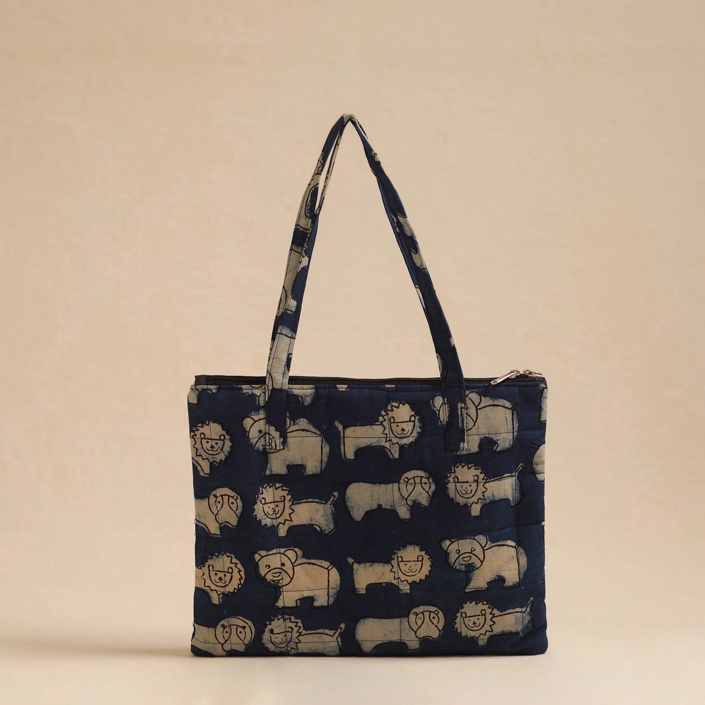 Blue Handcrafted Quilted Cotton Hand Bag