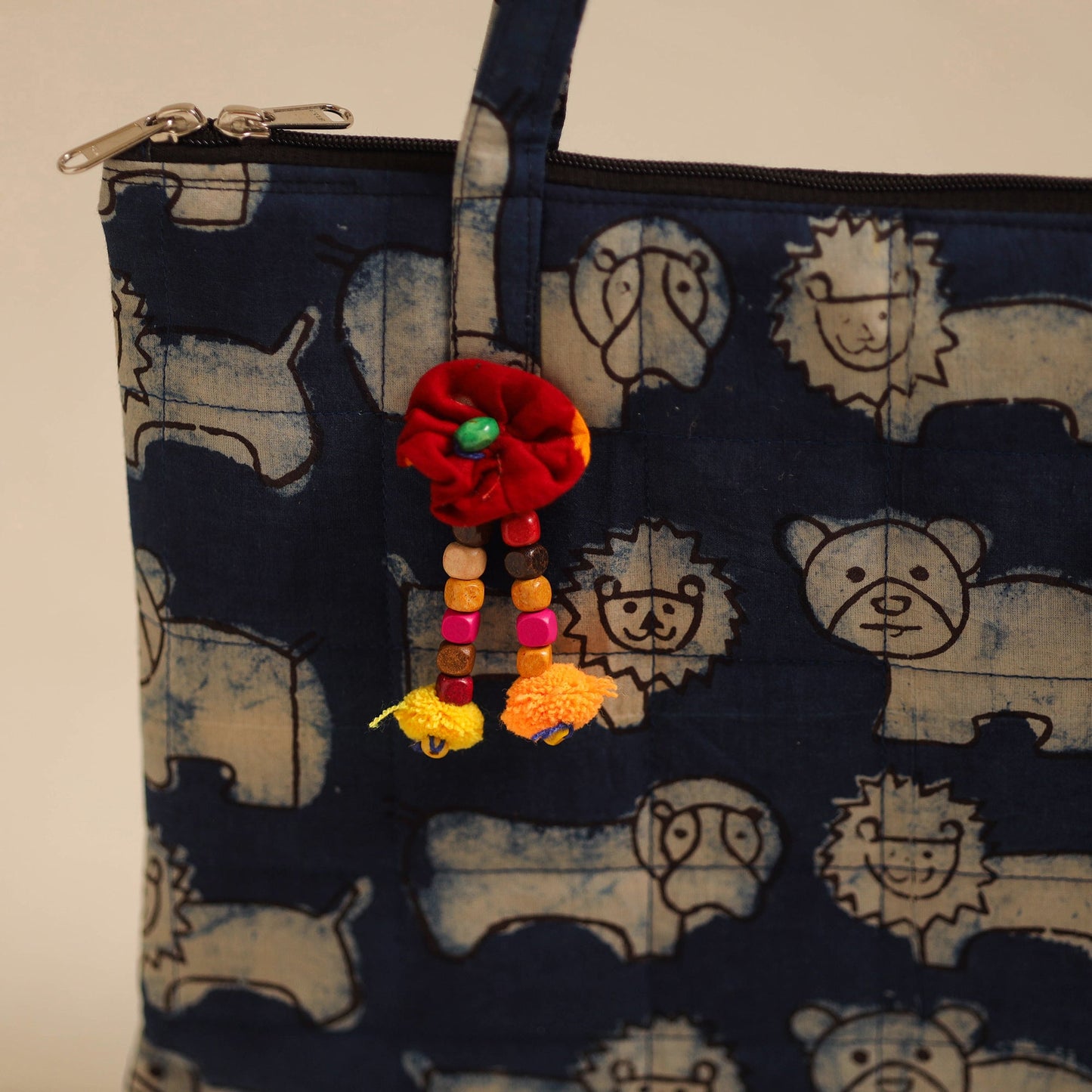 Blue Handcrafted Quilted Cotton Hand Bag