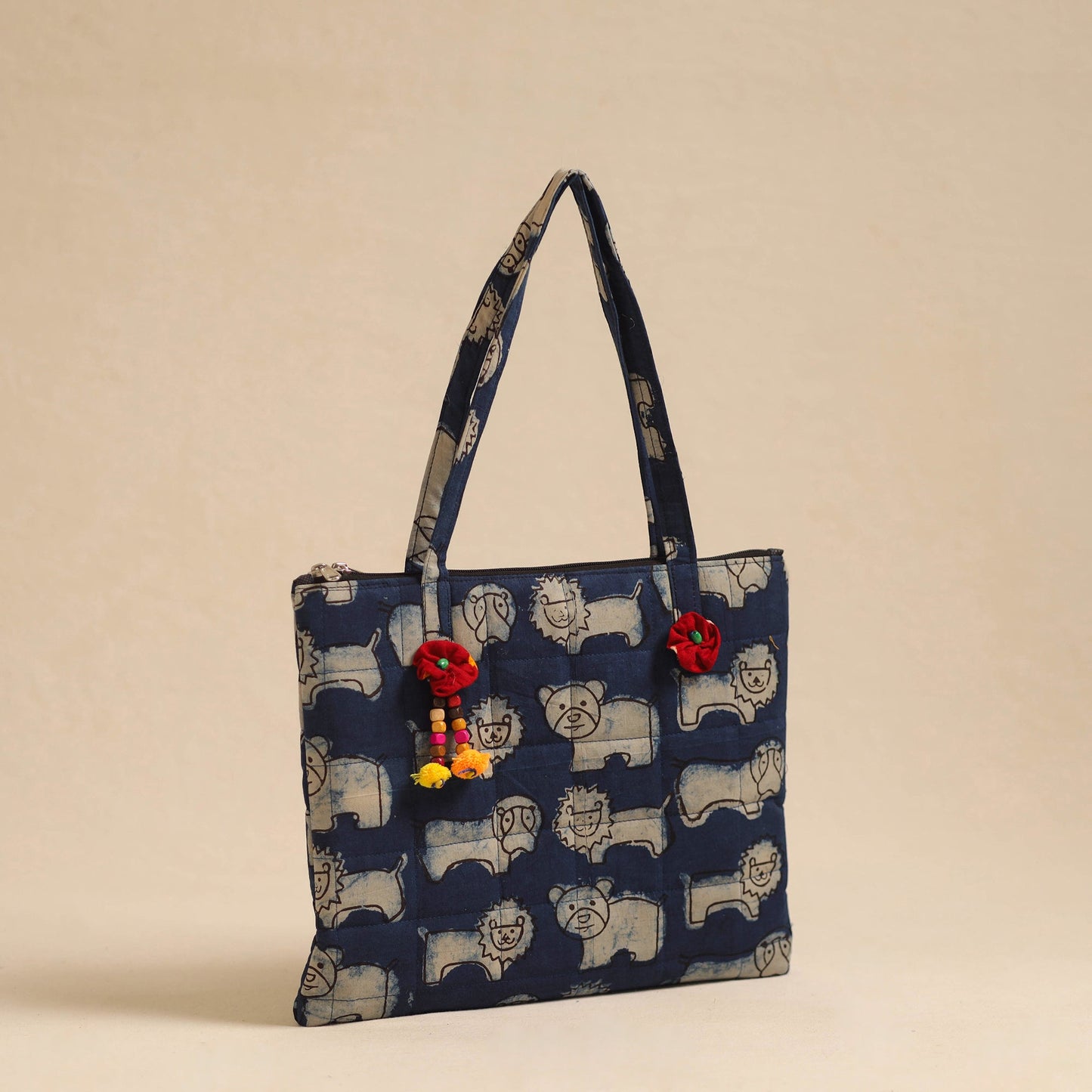 Blue Handcrafted Quilted Cotton Hand Bag
