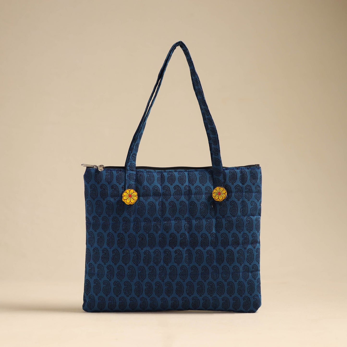 Blue Handcrafted Quilted Cotton Hand Bag