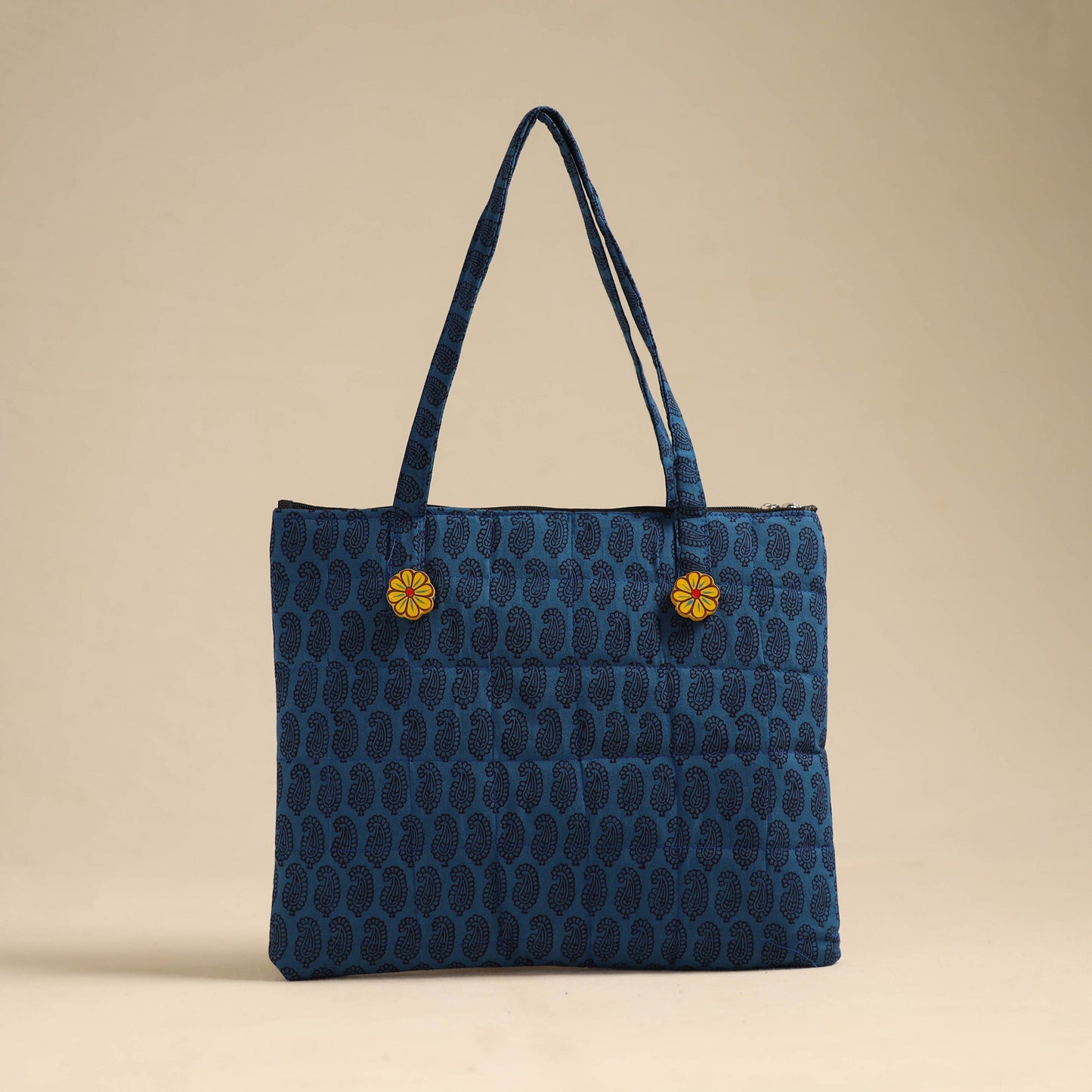 Blue Handcrafted Quilted Cotton Hand Bag