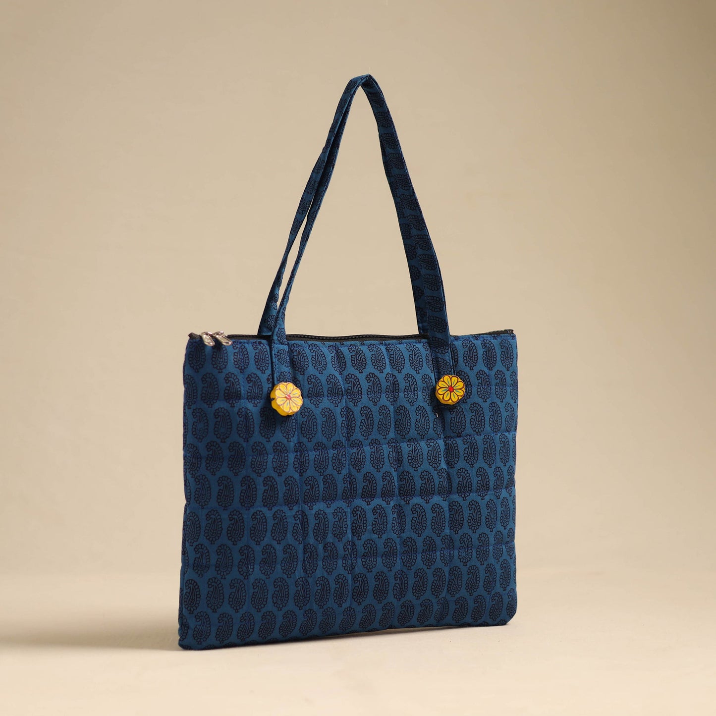 Blue Handcrafted Quilted Cotton Hand Bag