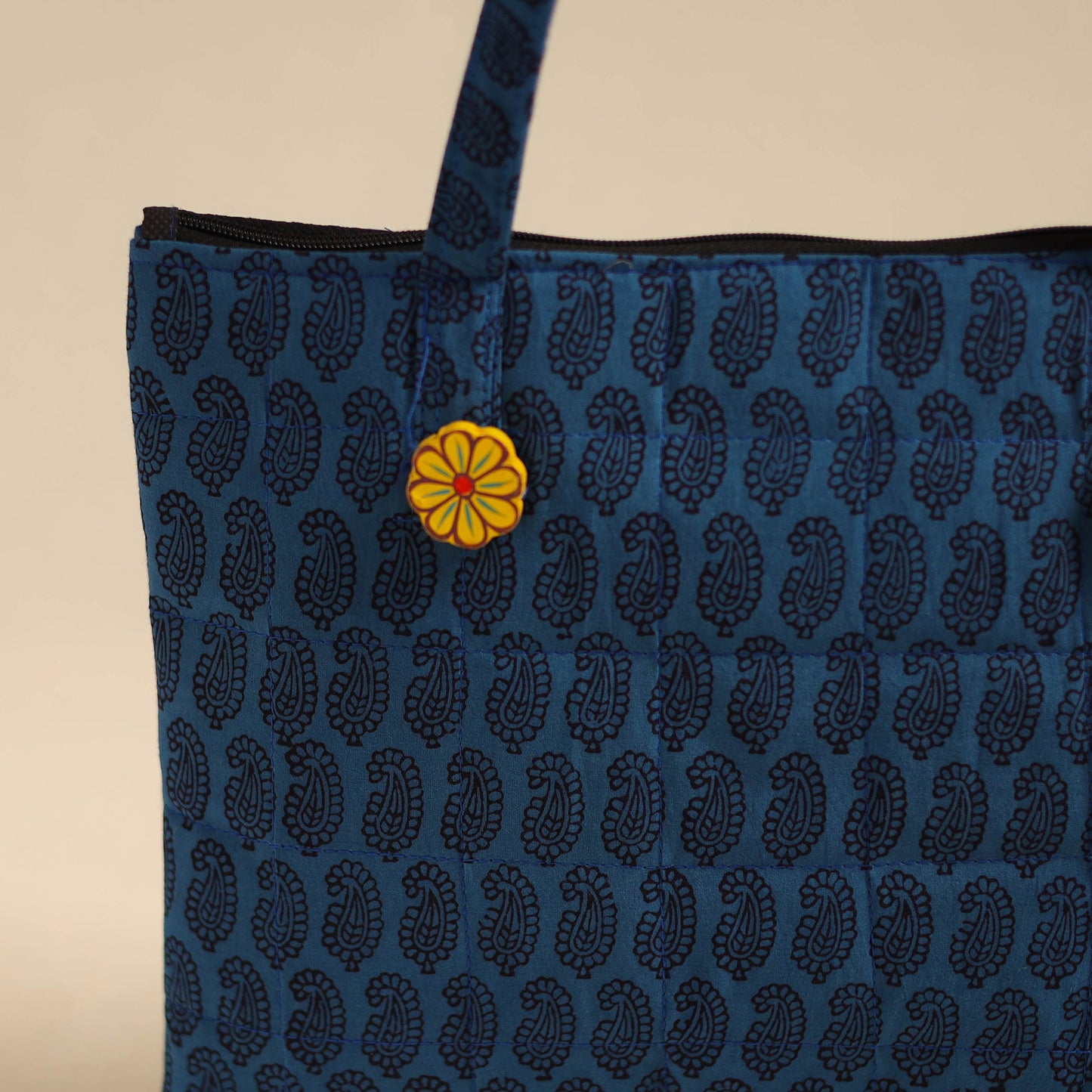 Blue Handcrafted Quilted Cotton Hand Bag