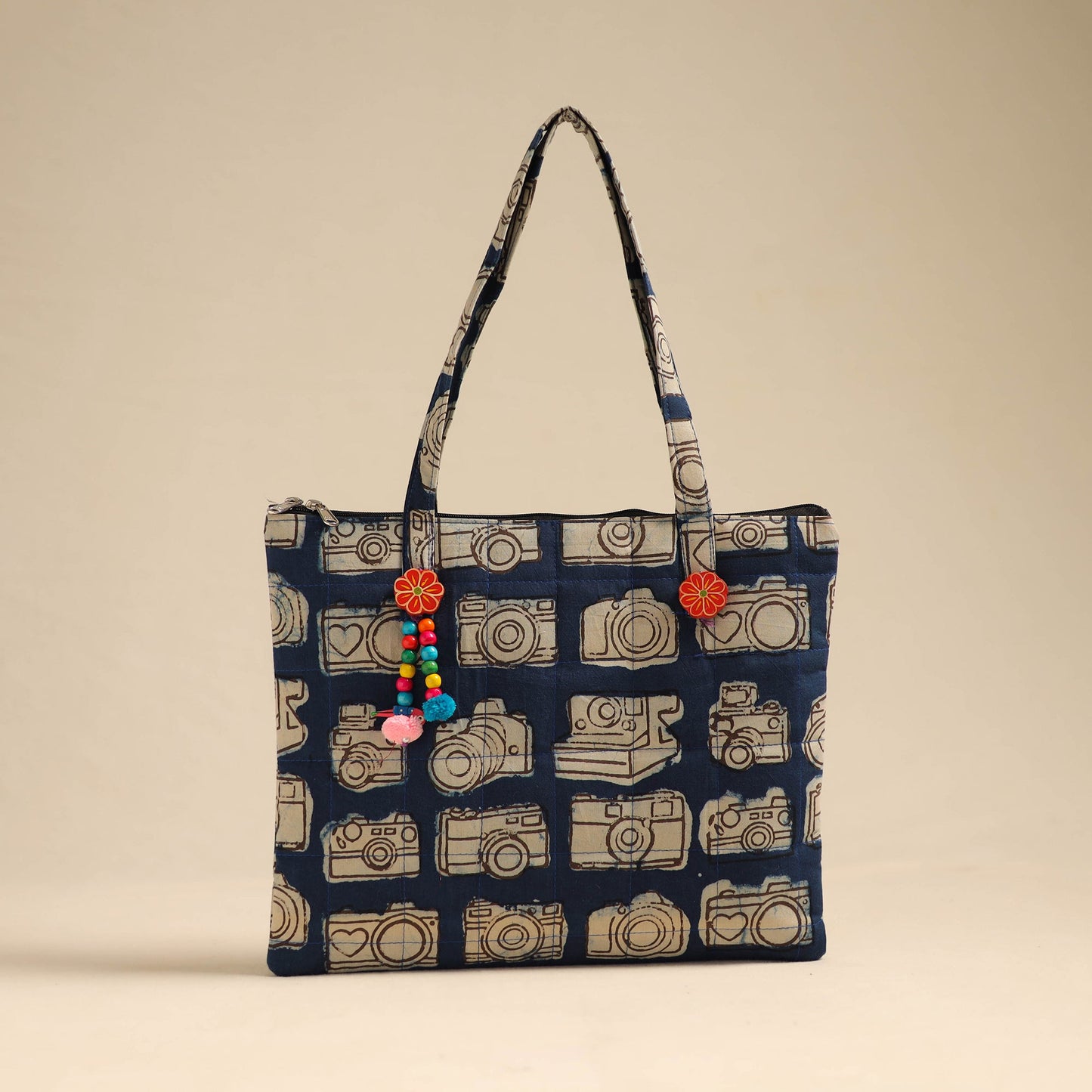 Blue Handcrafted Quilted Cotton Hand Bag