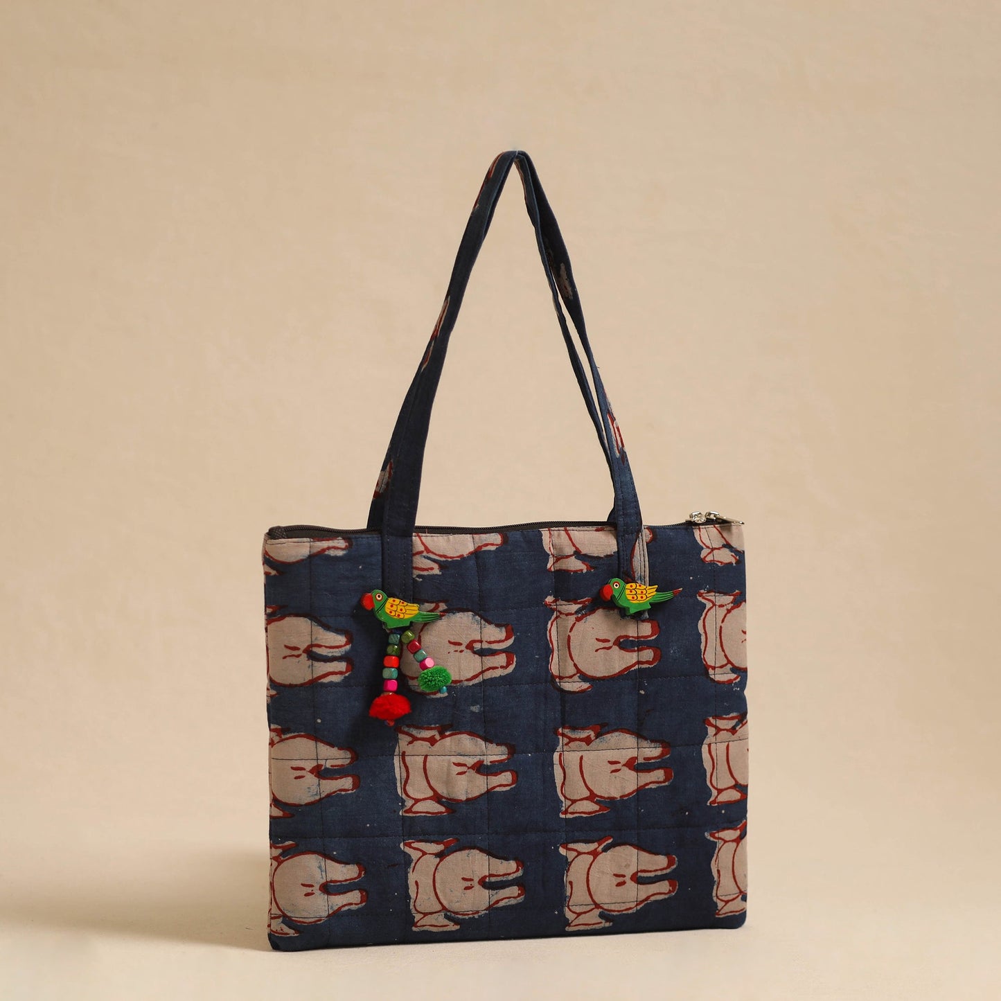 Blue Handcrafted Quilted Cotton Hand Bag