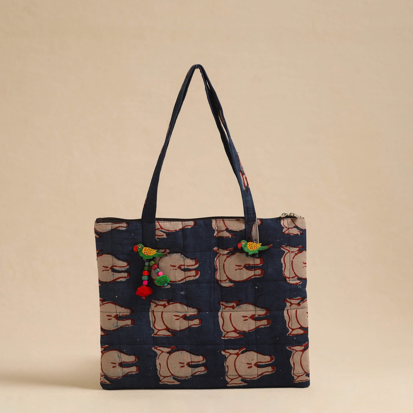 Blue Handcrafted Quilted Cotton Hand Bag