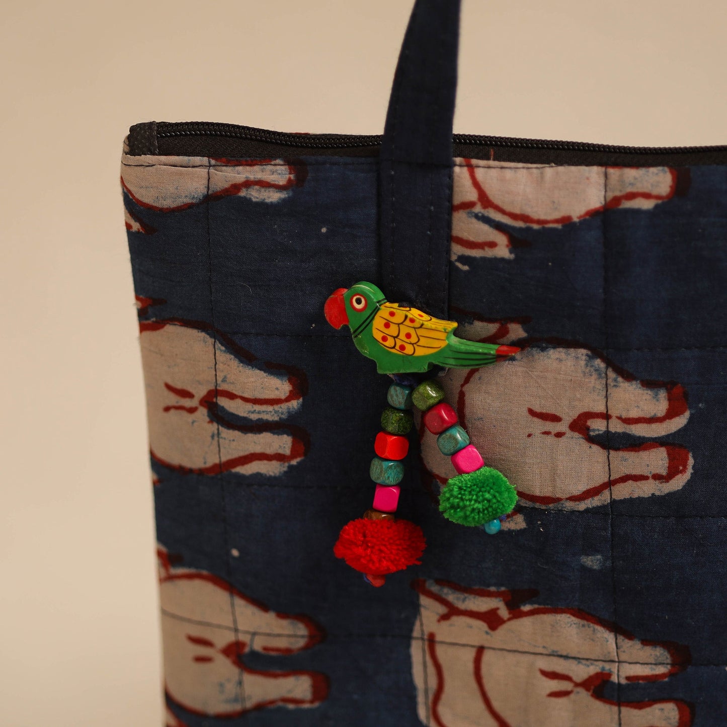 Blue Handcrafted Quilted Cotton Hand Bag