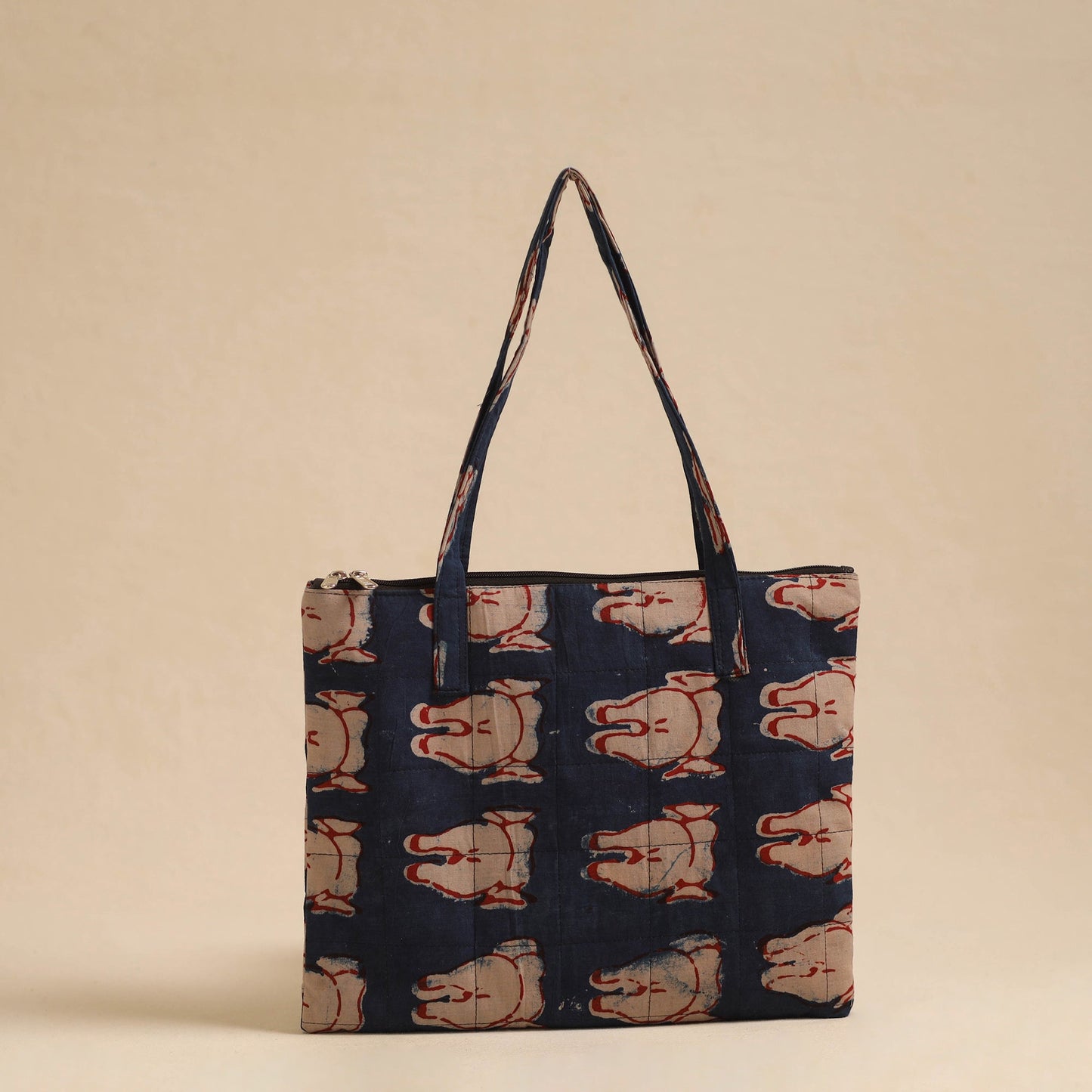 Blue Handcrafted Quilted Cotton Hand Bag