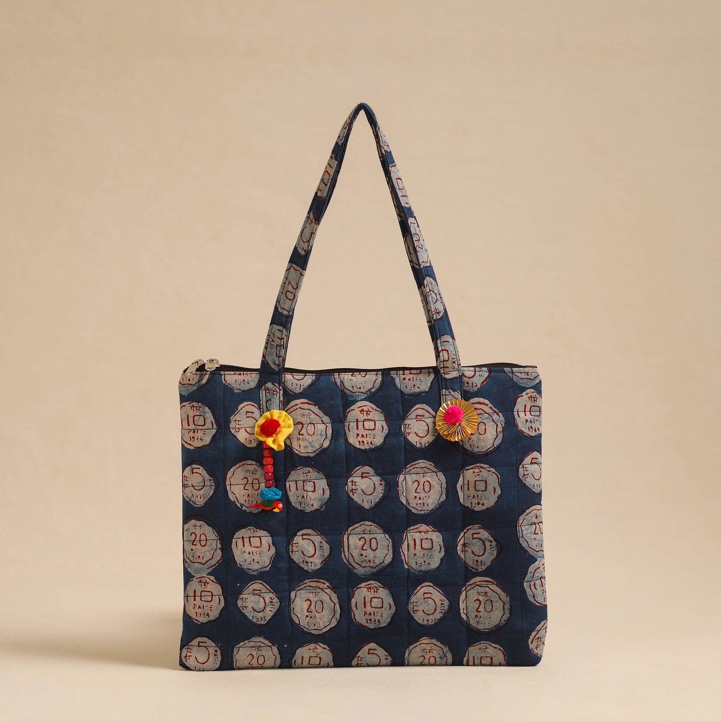 Blue Handcrafted Quilted Cotton Hand Bag