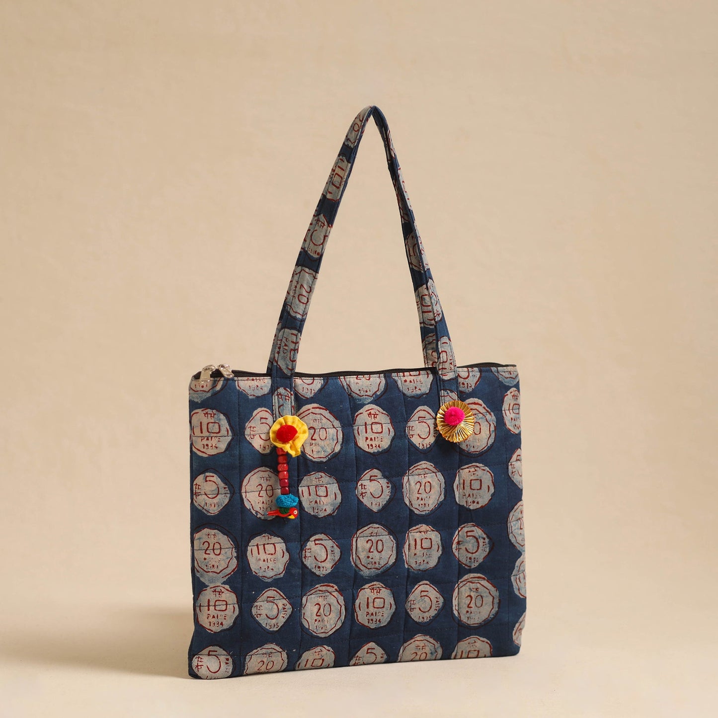Blue Handcrafted Quilted Cotton Hand Bag
