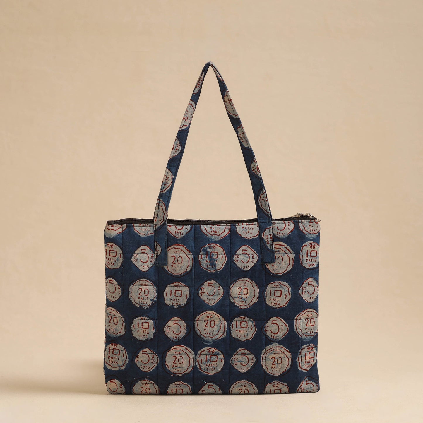 Blue Handcrafted Quilted Cotton Hand Bag