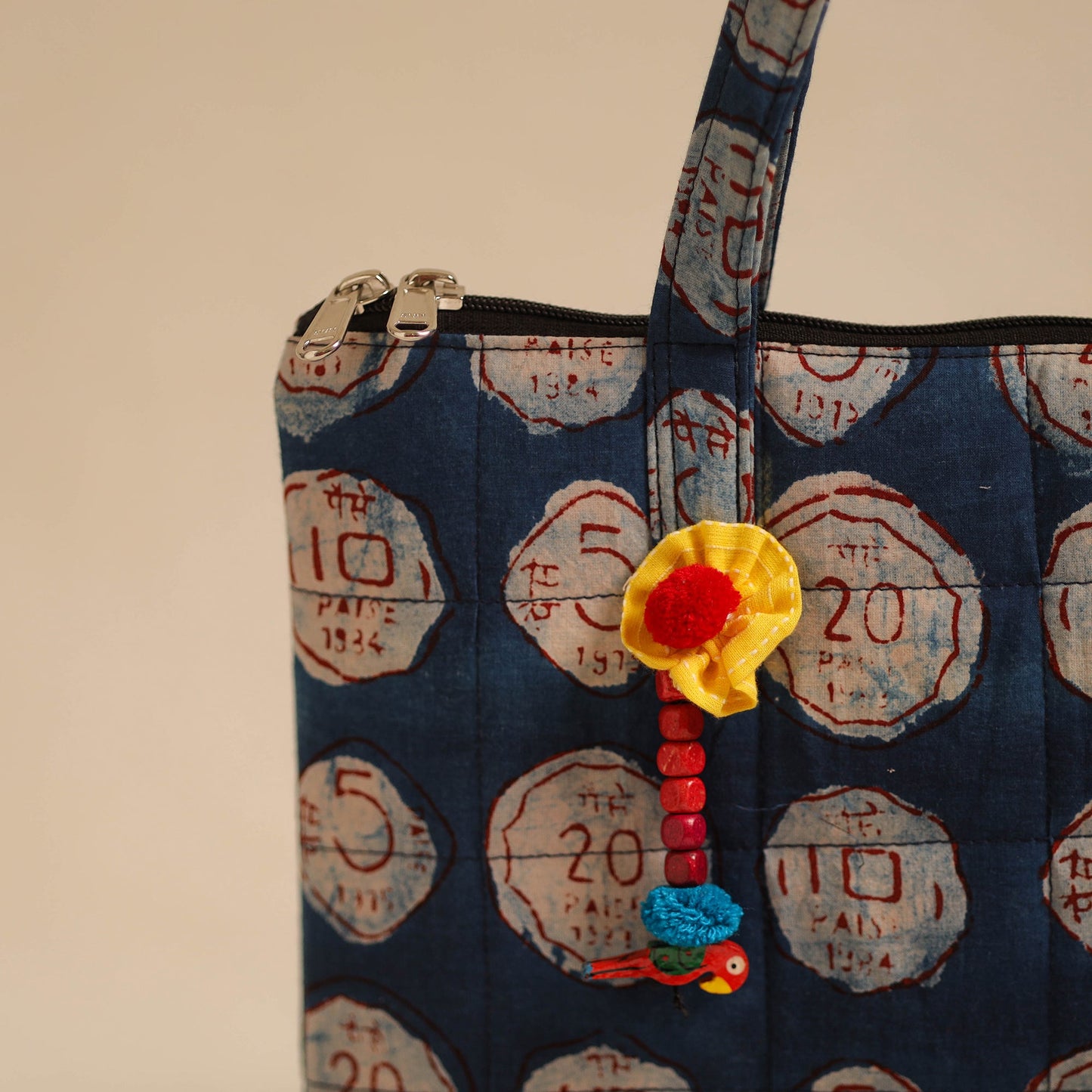 Blue Handcrafted Quilted Cotton Hand Bag