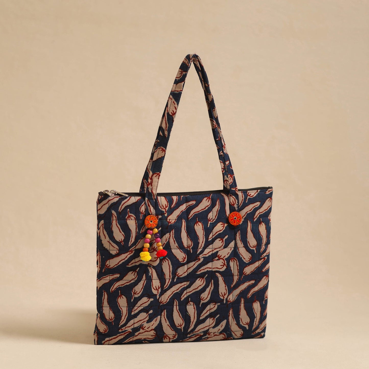 Blue Handcrafted Quilted Cotton Hand Bag