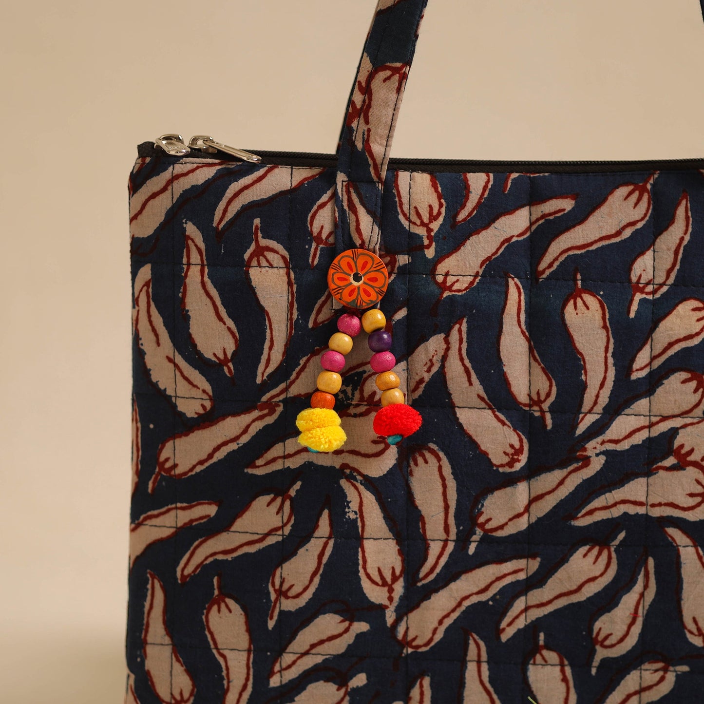 Blue Handcrafted Quilted Cotton Hand Bag