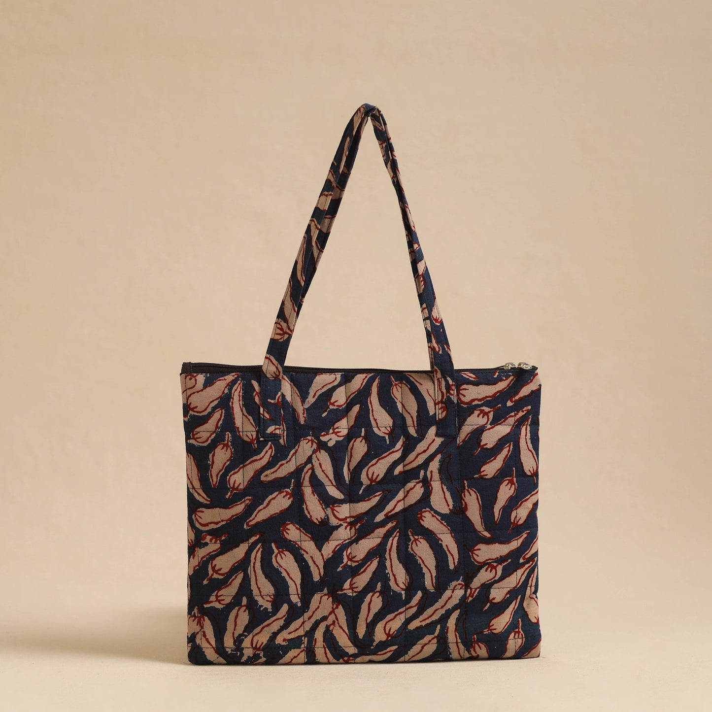 Blue Handcrafted Quilted Cotton Hand Bag