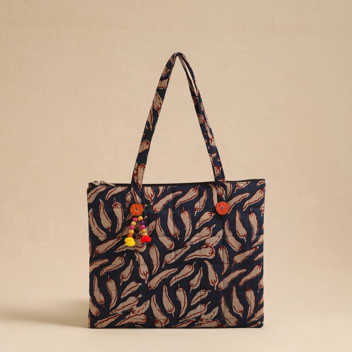Blue Handcrafted Quilted Cotton Hand Bag