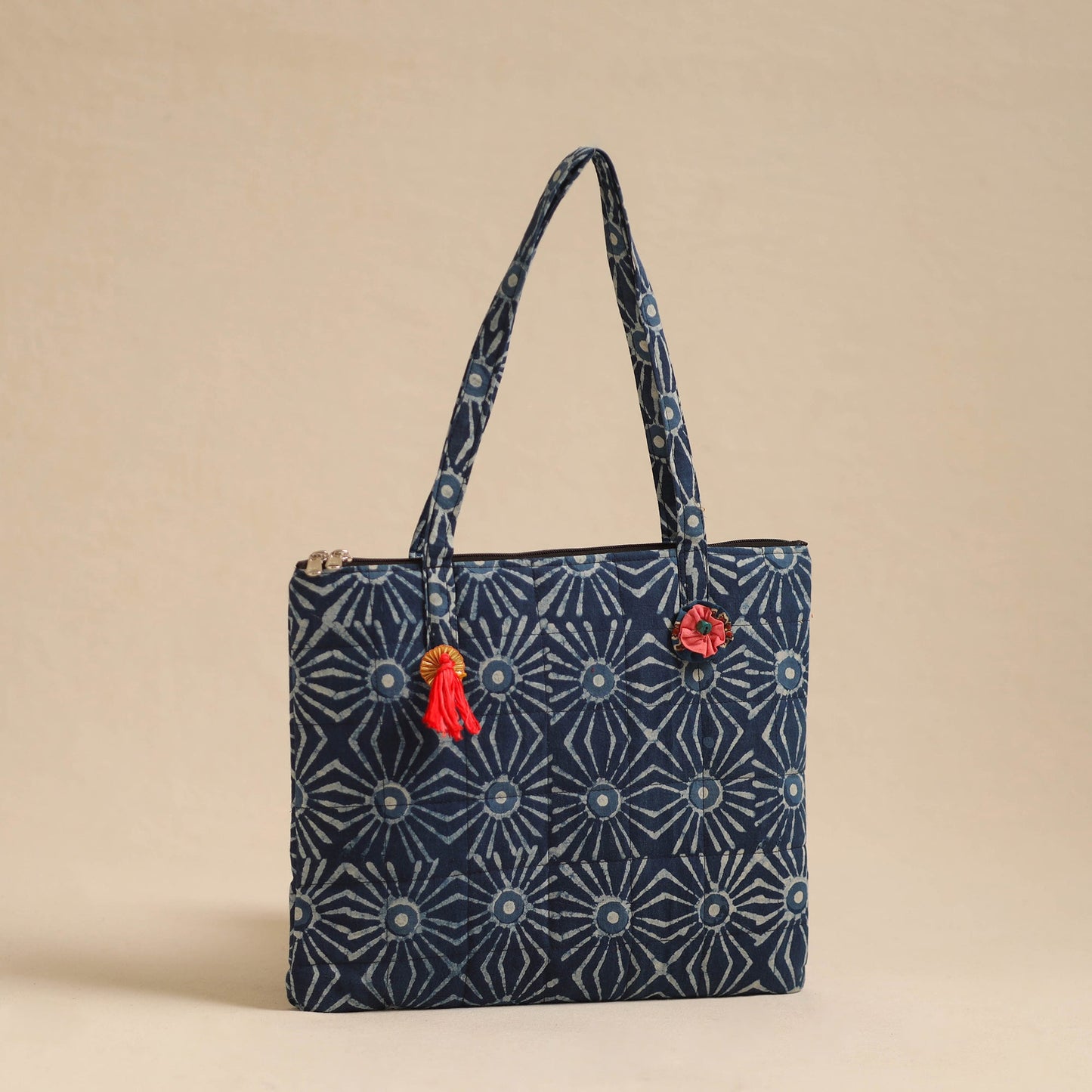 Blue Handcrafted Quilted Cotton Hand Bag
