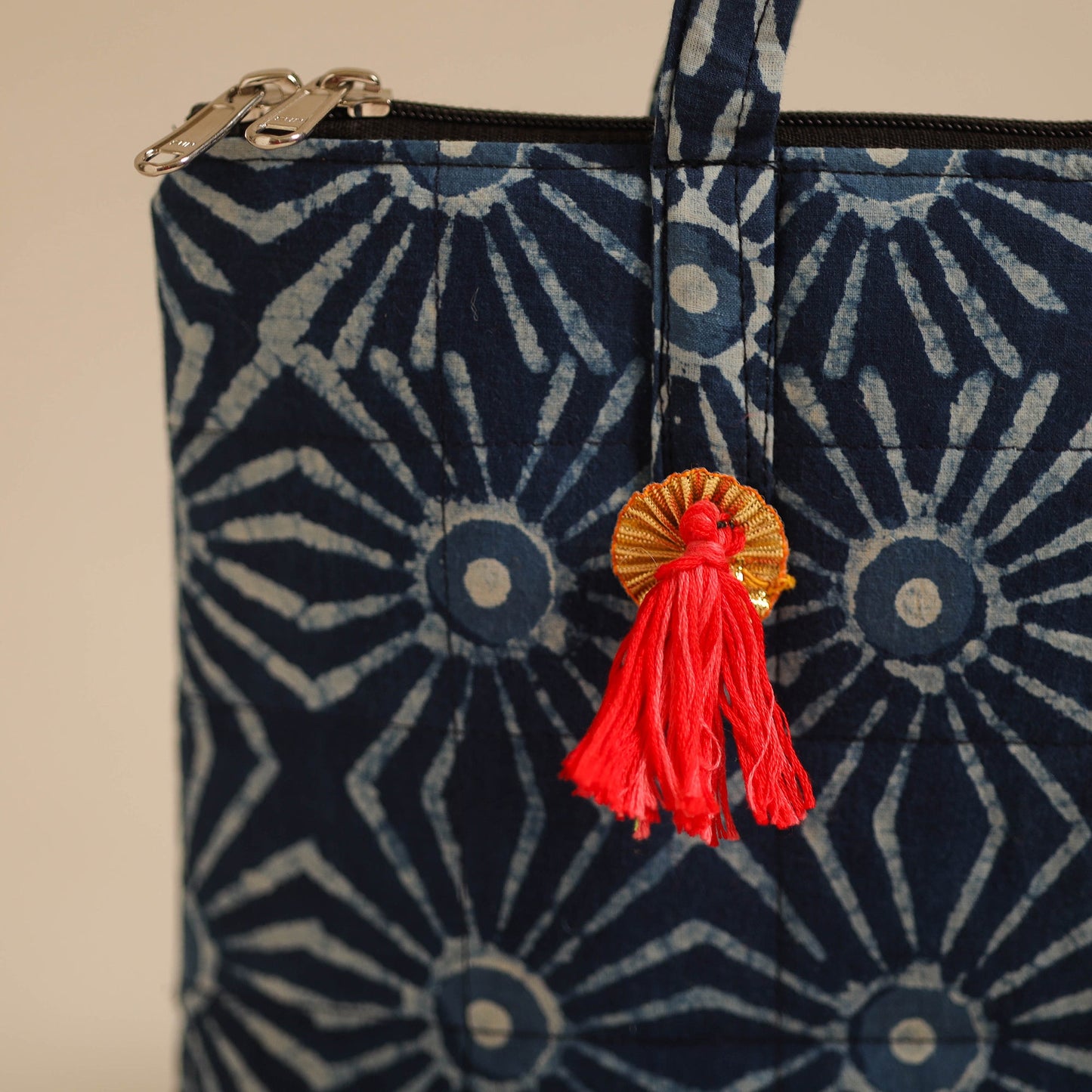 Blue Handcrafted Quilted Cotton Hand Bag