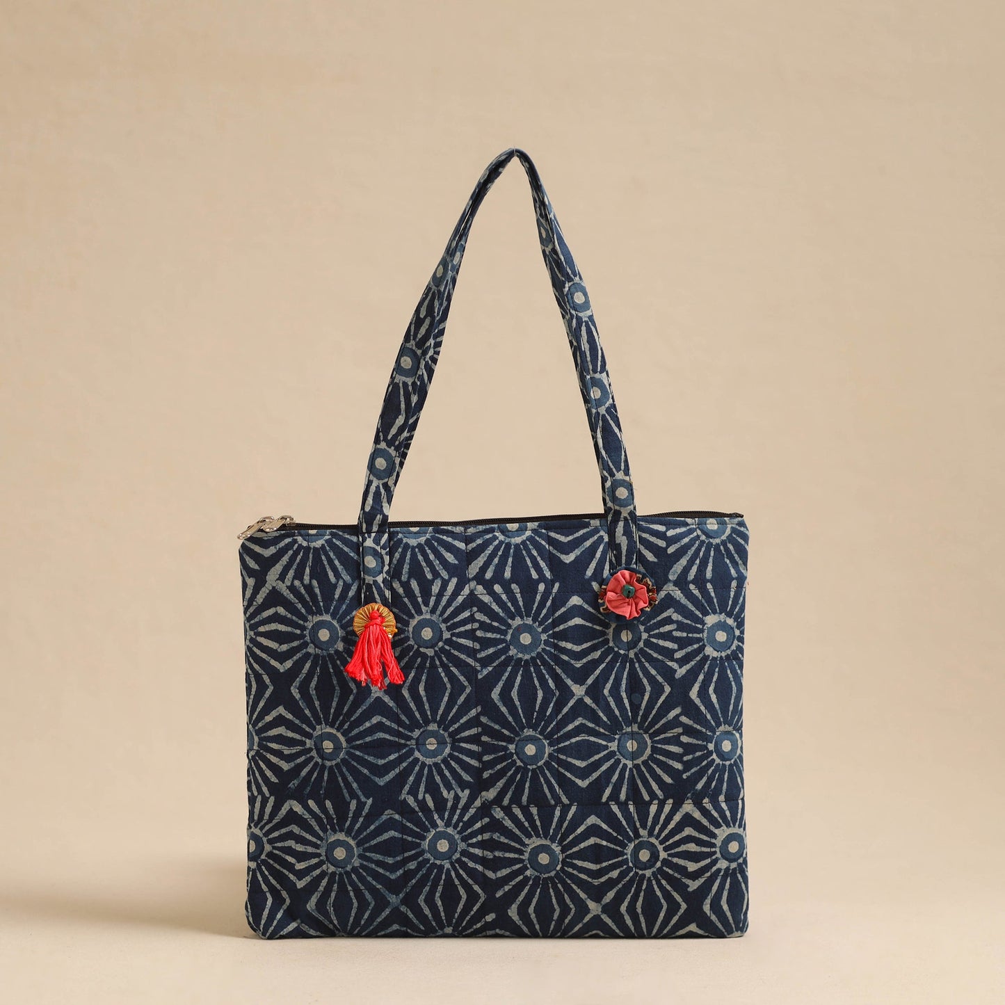 Blue Handcrafted Quilted Cotton Hand Bag