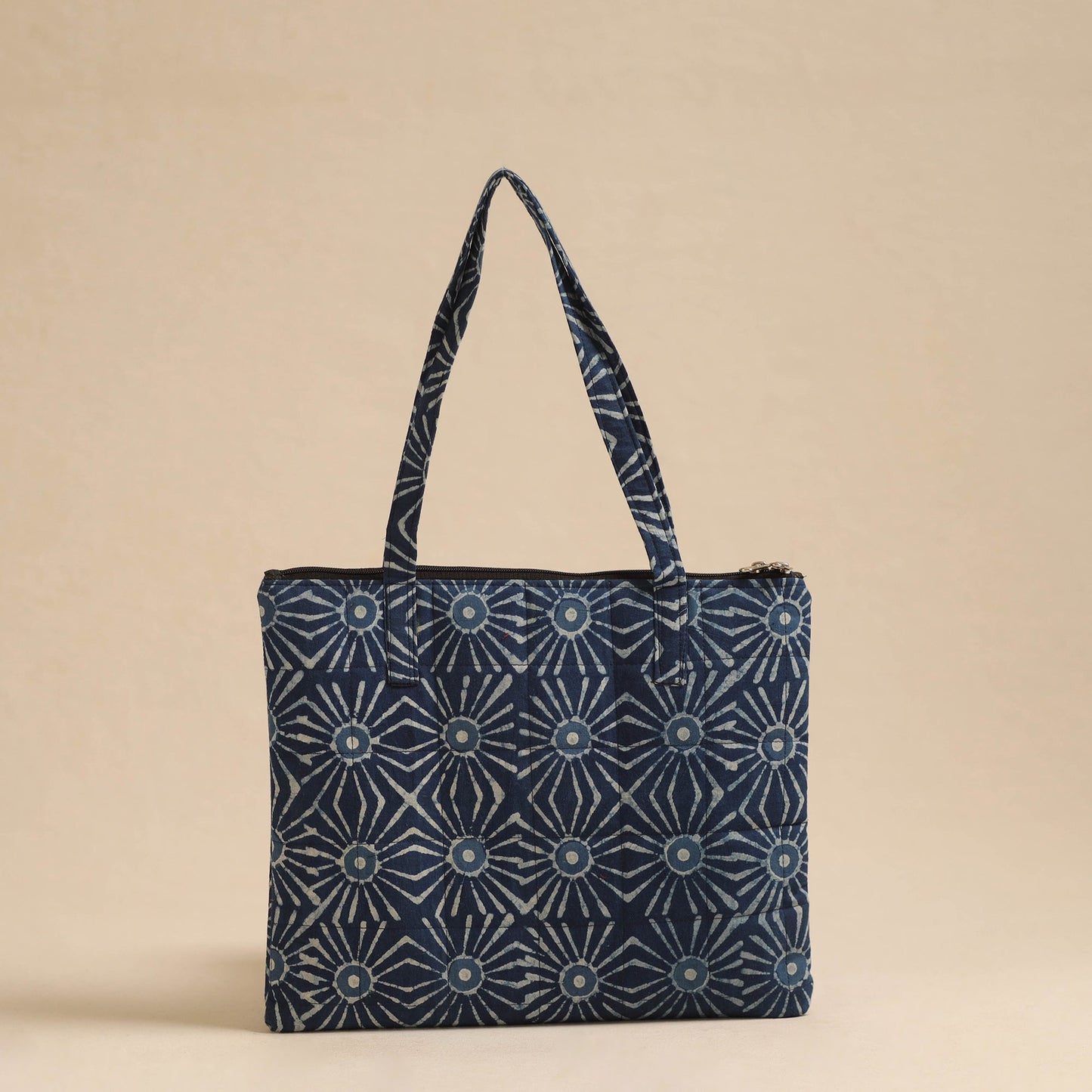 Blue Handcrafted Quilted Cotton Hand Bag