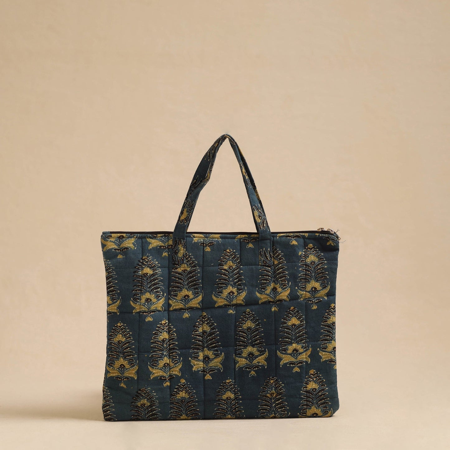 Blue Handcrafted Quilted Cotton Hand Bag