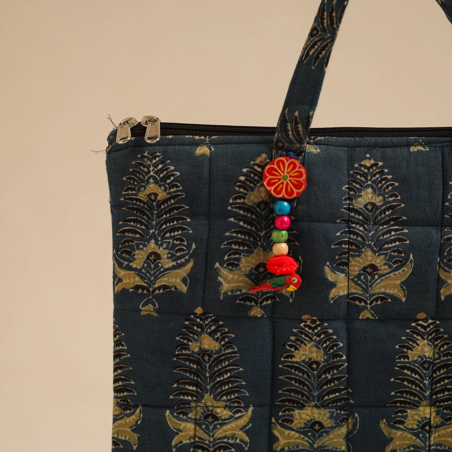 Blue Handcrafted Quilted Cotton Hand Bag