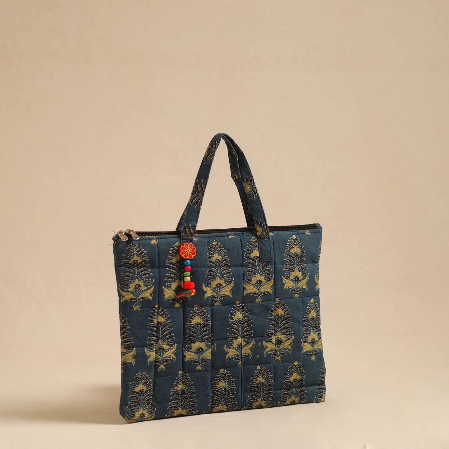 Blue Handcrafted Quilted Cotton Hand Bag
