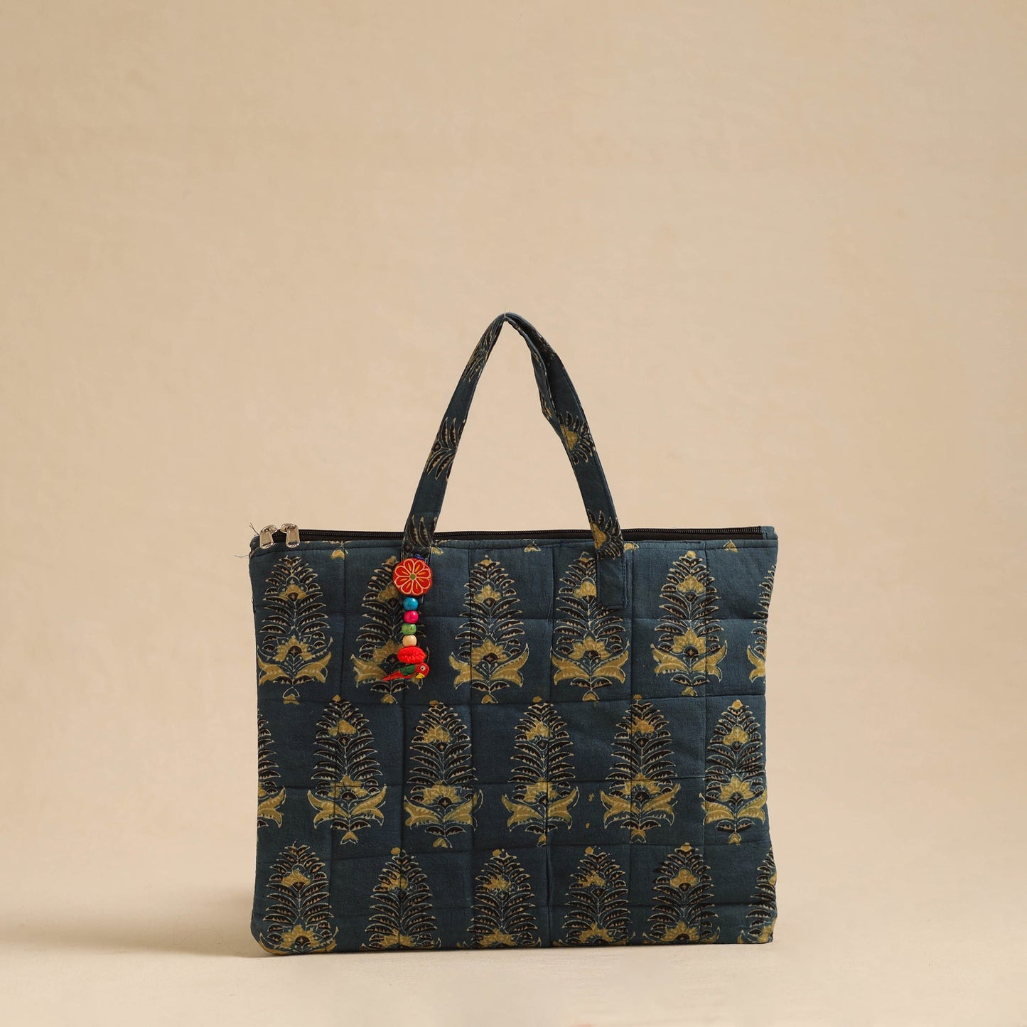 Blue Handcrafted Quilted Cotton Hand Bag
