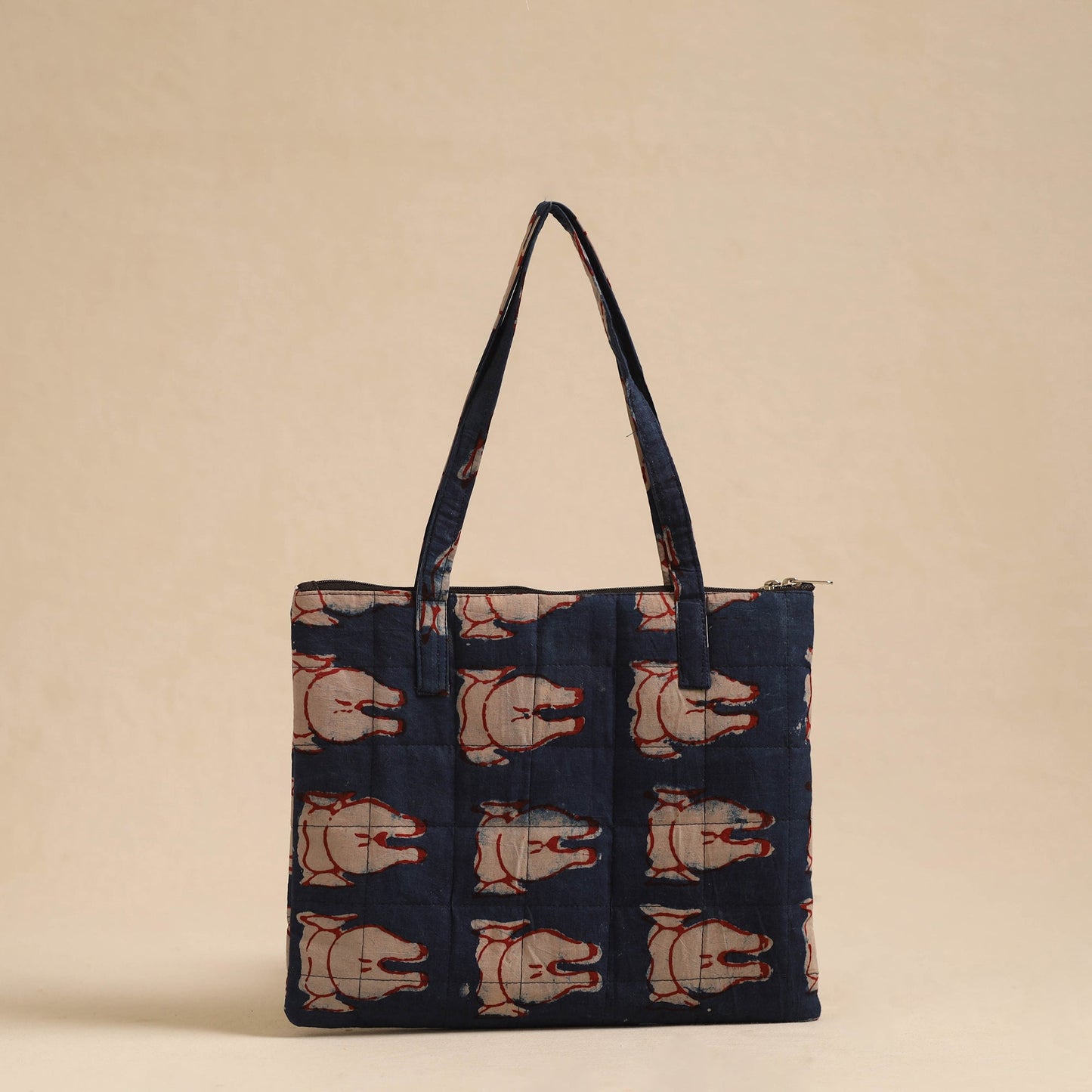 Blue Handcrafted Quilted Cotton Hand Bag