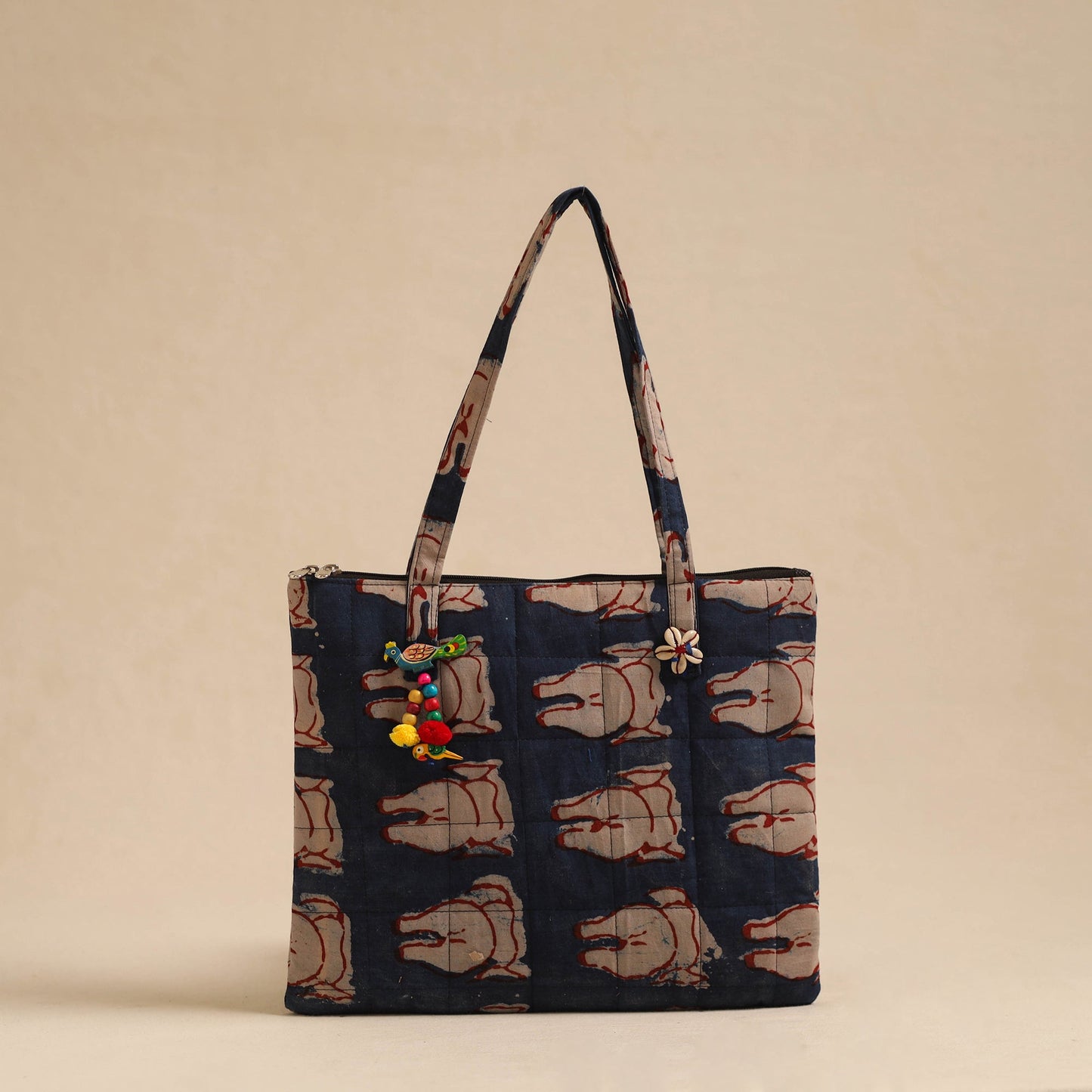 Blue Handcrafted Quilted Cotton Hand Bag