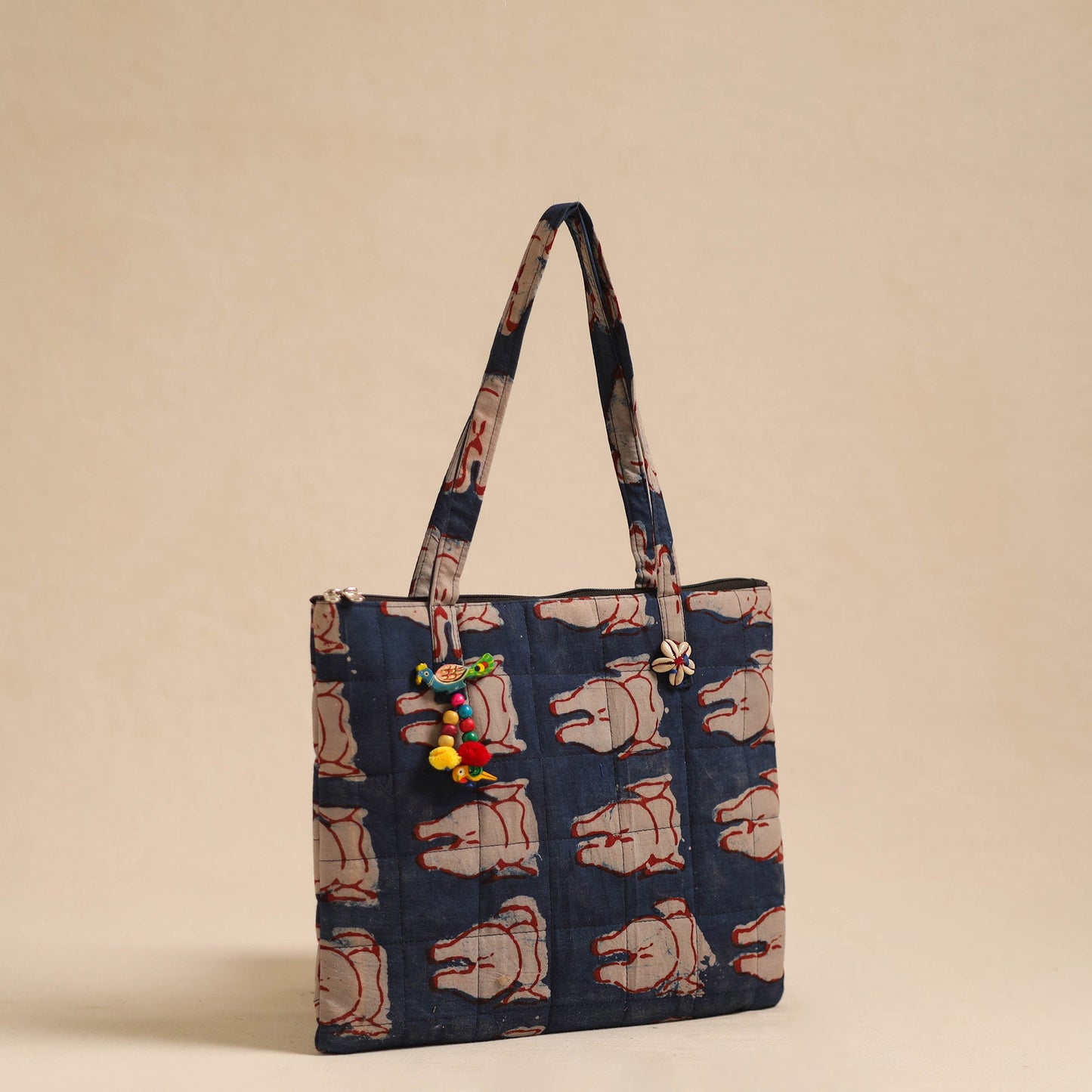 Blue Handcrafted Quilted Cotton Hand Bag