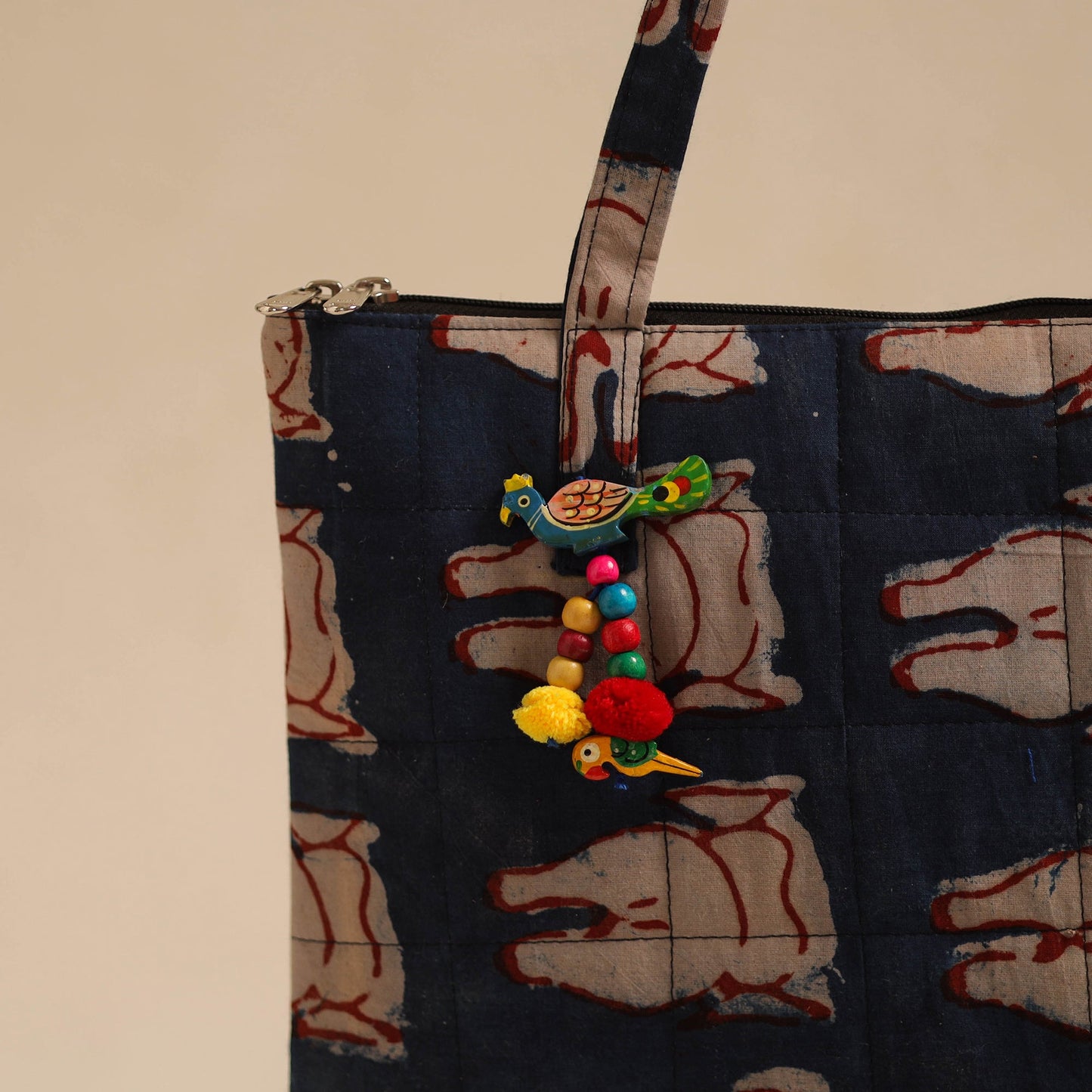 Blue Handcrafted Quilted Cotton Hand Bag