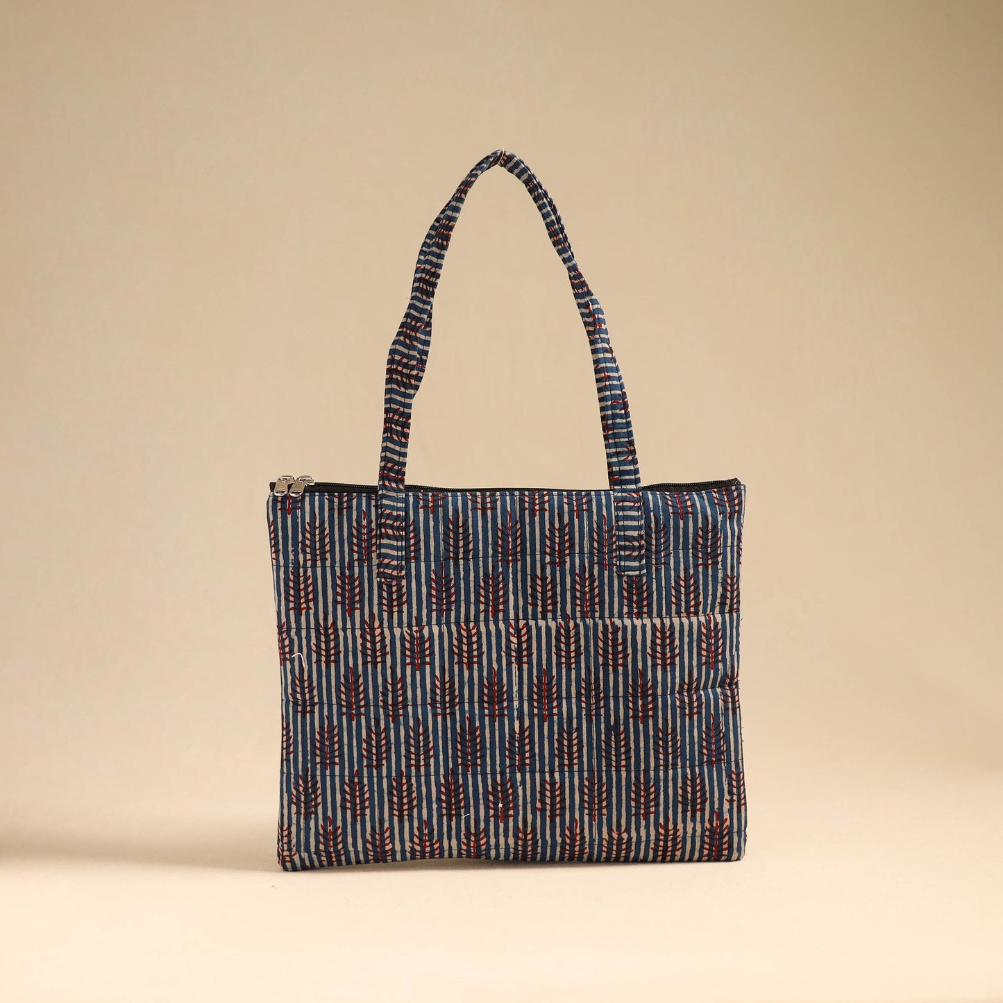 Blue Handcrafted Quilted Cotton Handbag