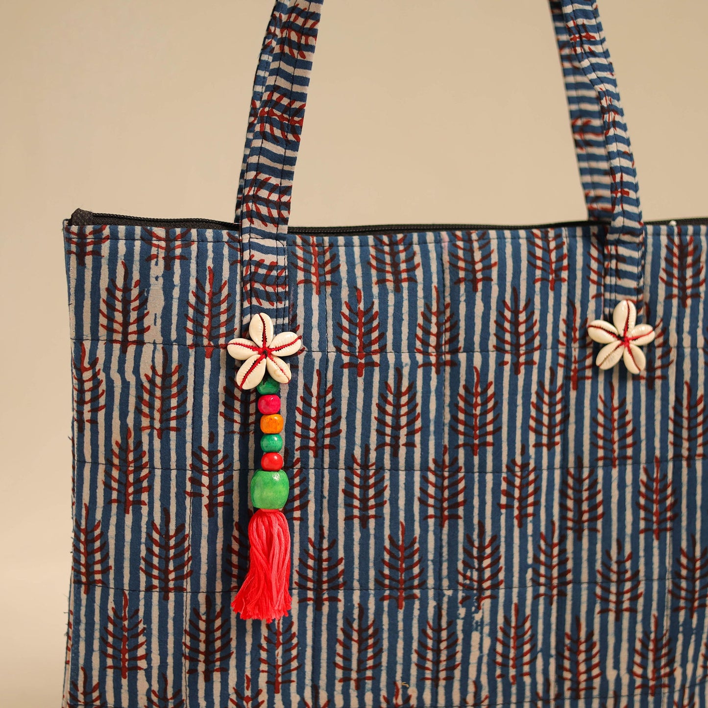 Blue Handcrafted Quilted Cotton Handbag
