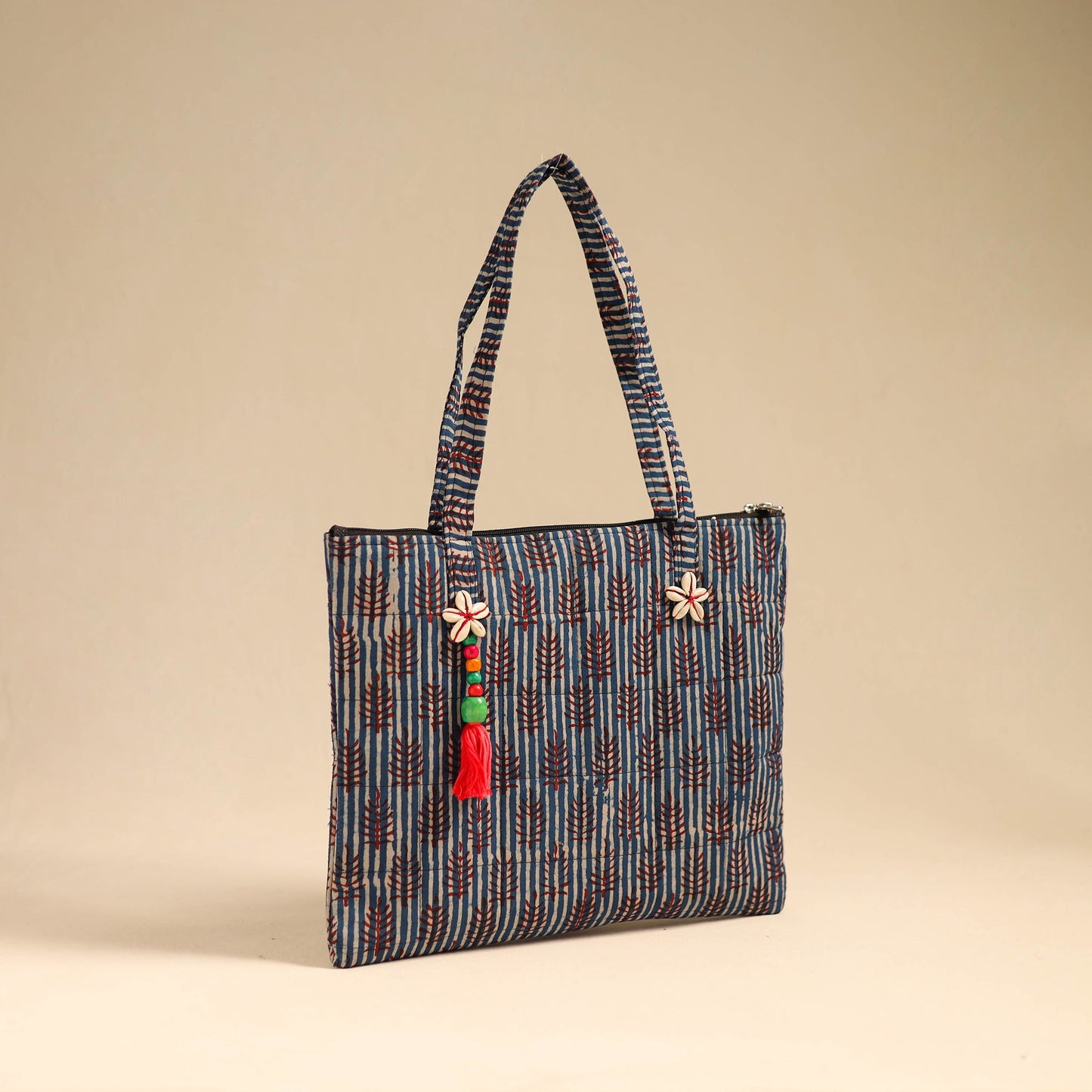 Blue Handcrafted Quilted Cotton Handbag