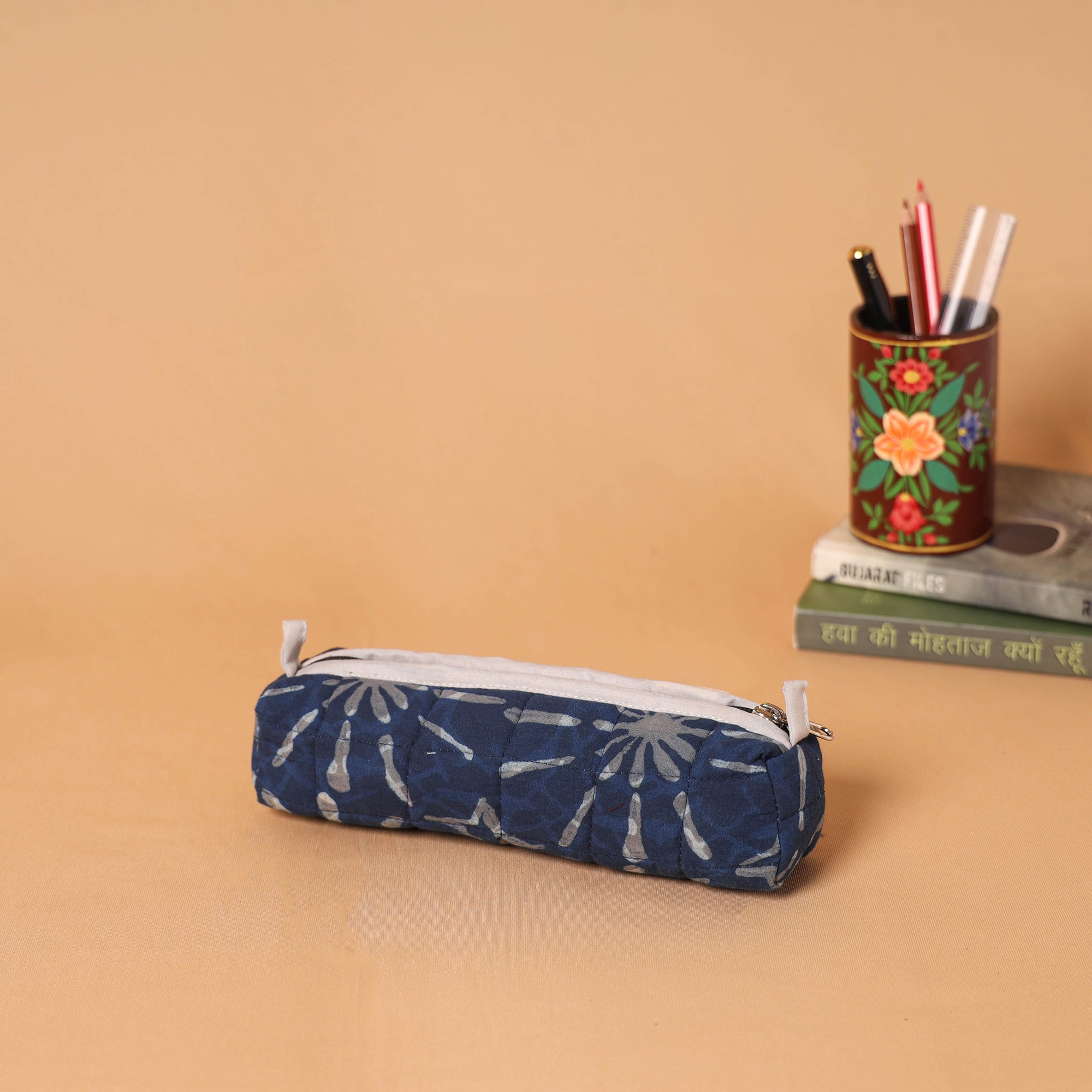 Handcrafted Quilted Multipurpose Pencil Pouch With Pom Pom main image 1