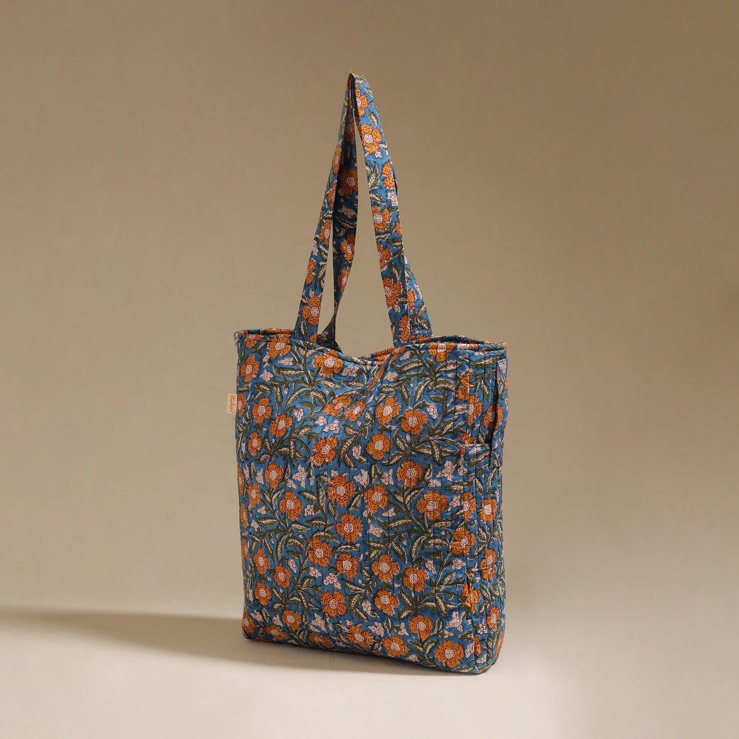 Handcrafted quilted sanganeri block printed fabric tote bag