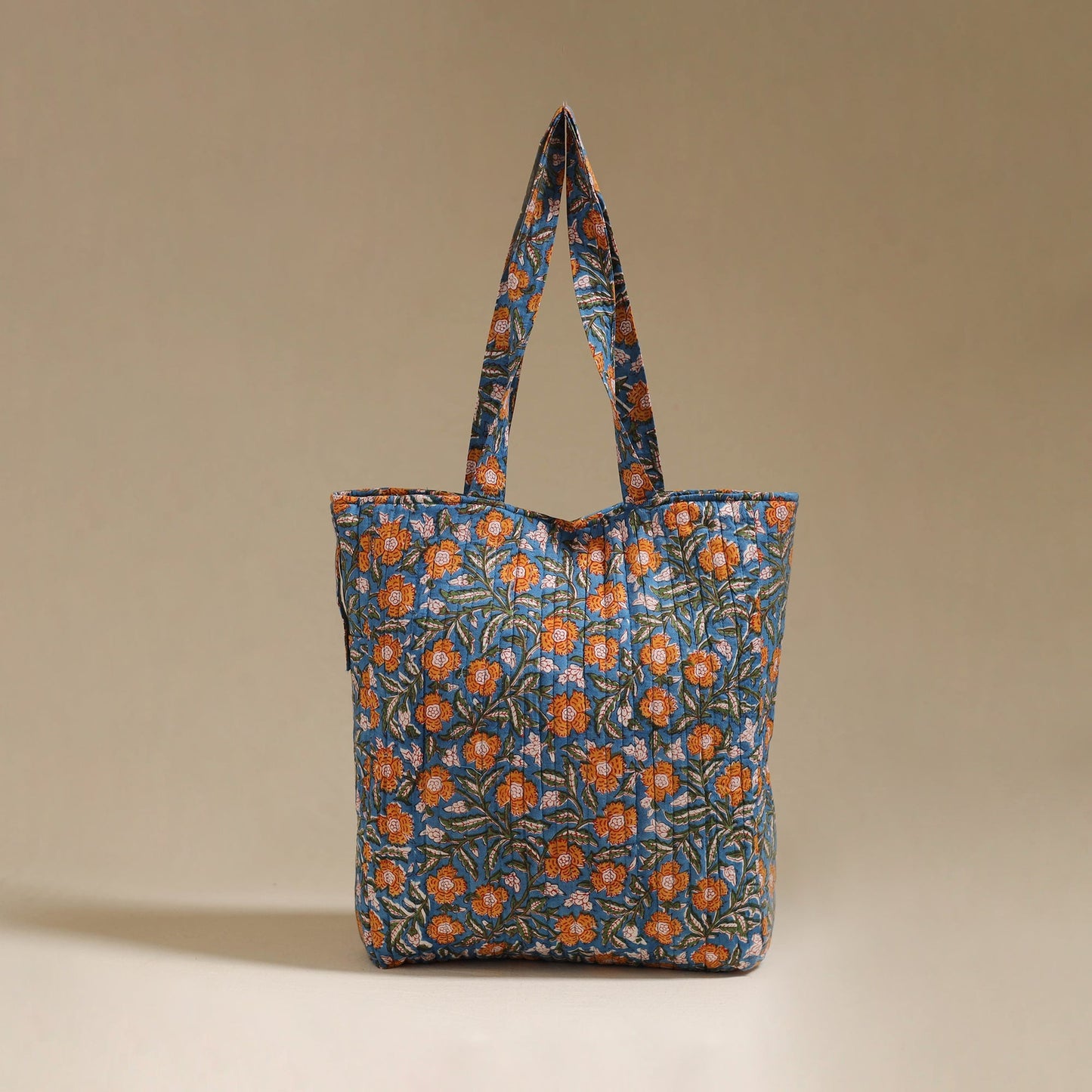 Handcrafted quilted sanganeri block printed fabric tote bag