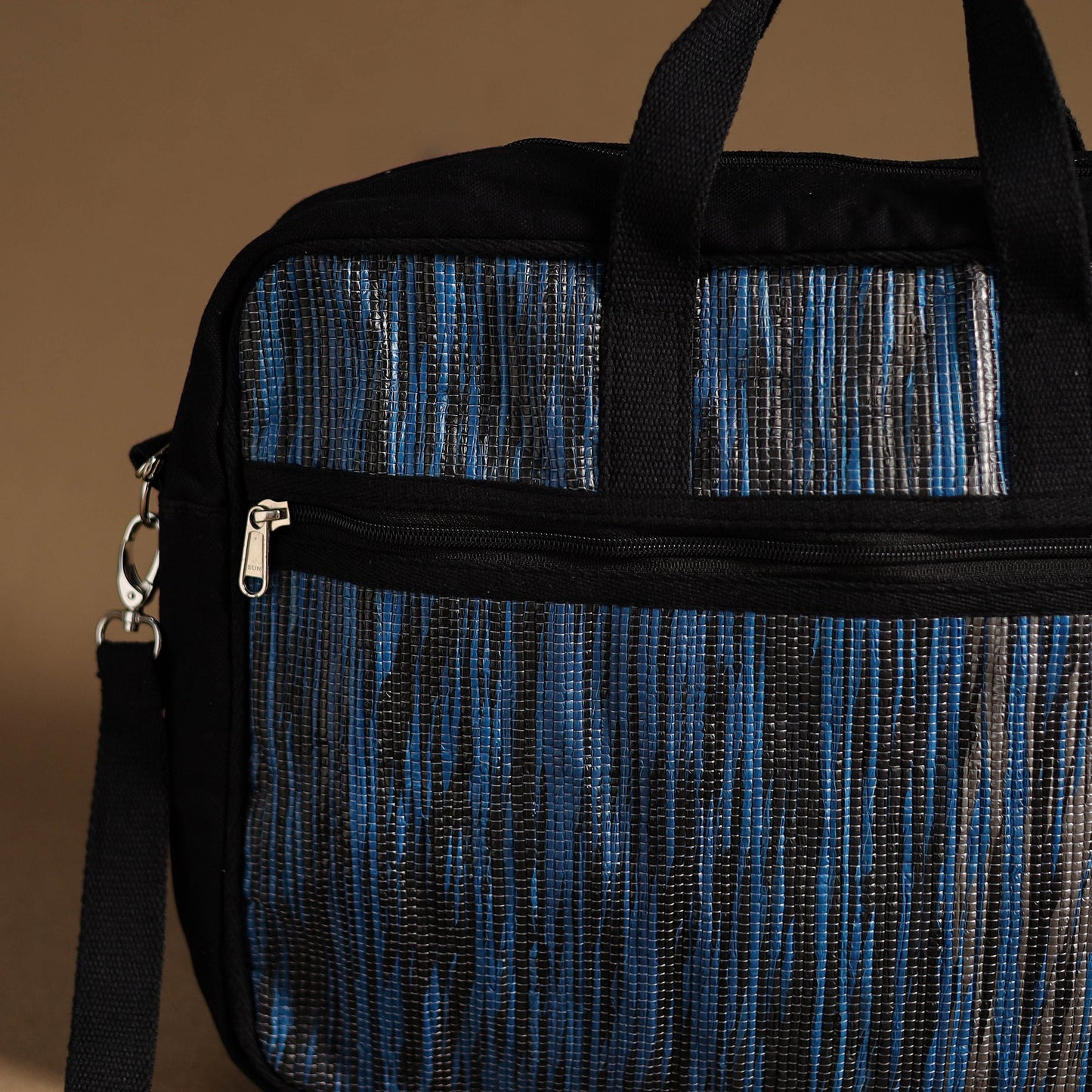 Blue Handcrafted Upcycled Woven Laptop Bag