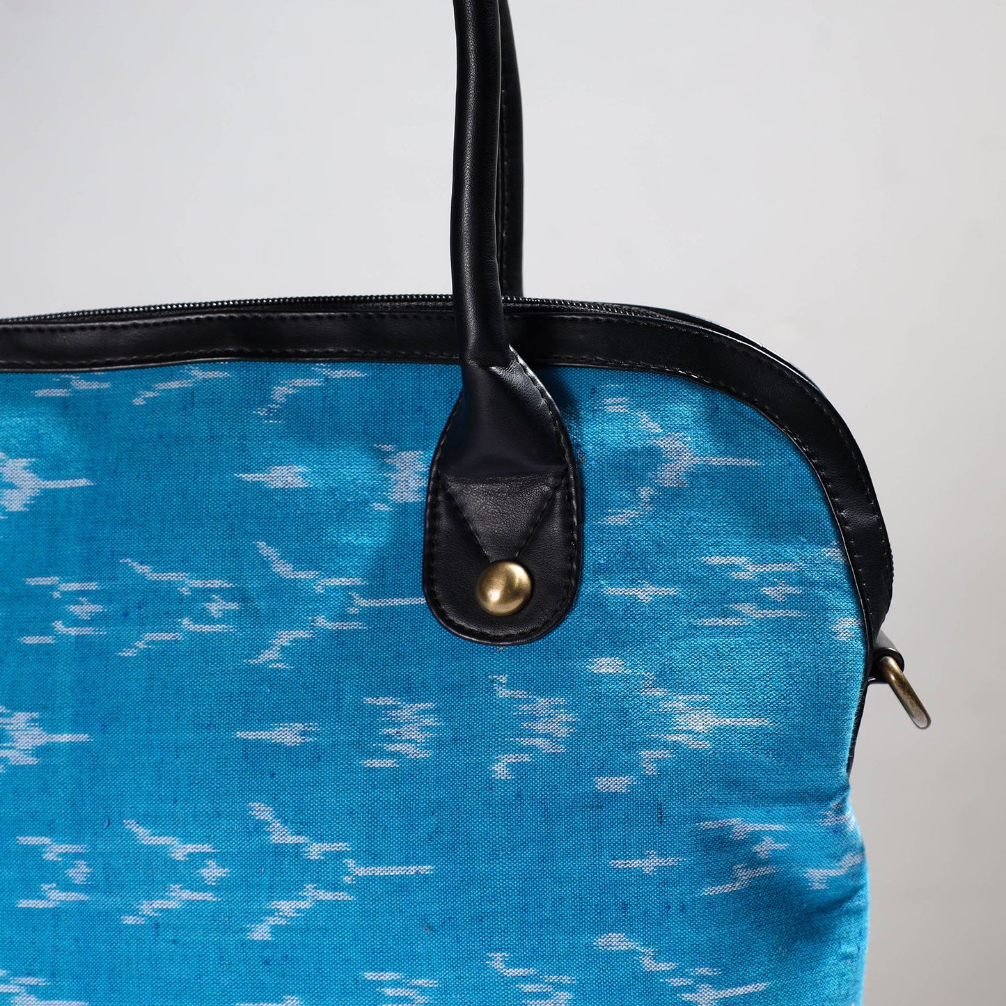 Blue Handcrafted Woven Ikat Shoulder Bag in Faux Leather