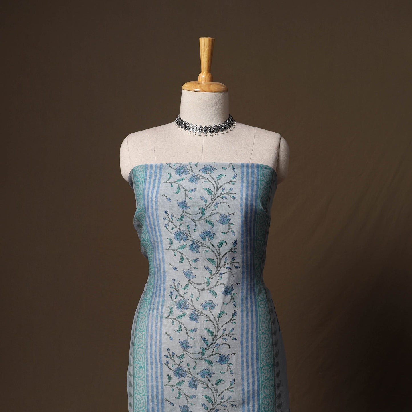 Handloom chanderi silk block print sanganeri 3pc unstitched
