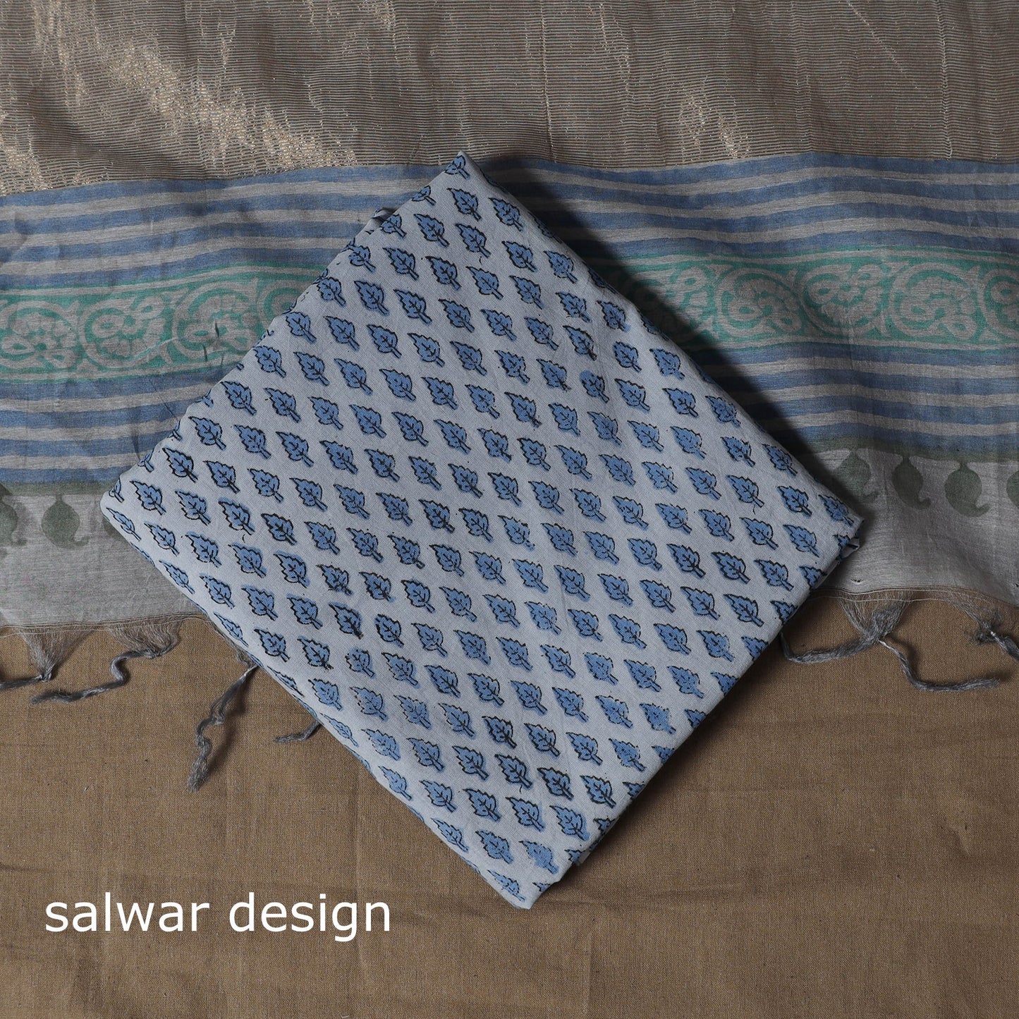 Handloom chanderi silk block print sanganeri 3pc unstitched