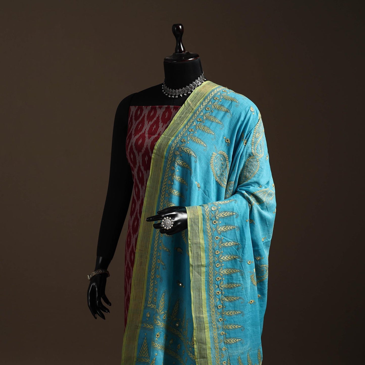 Blue - handloom cotton bengal hand kantha work dupatta 11