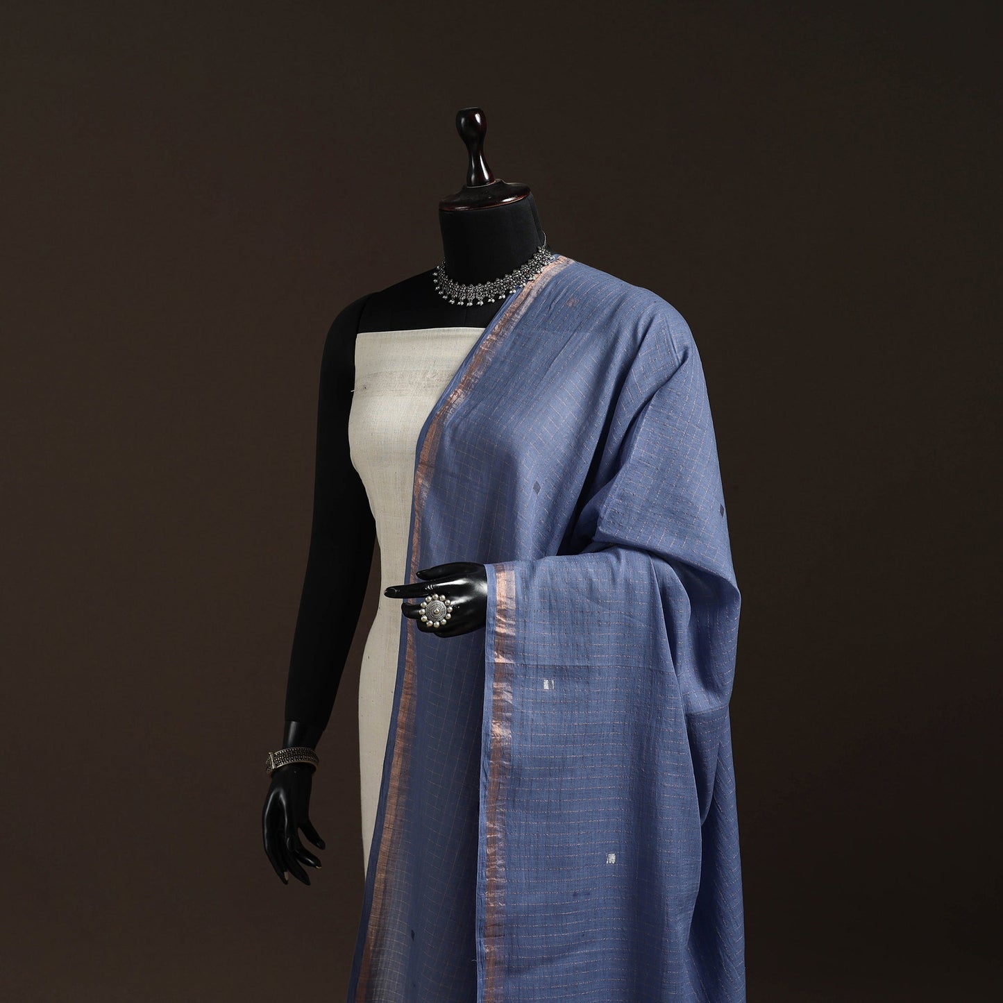 Handloom cotton bengal jamdani dupatta 27 - handcrafted